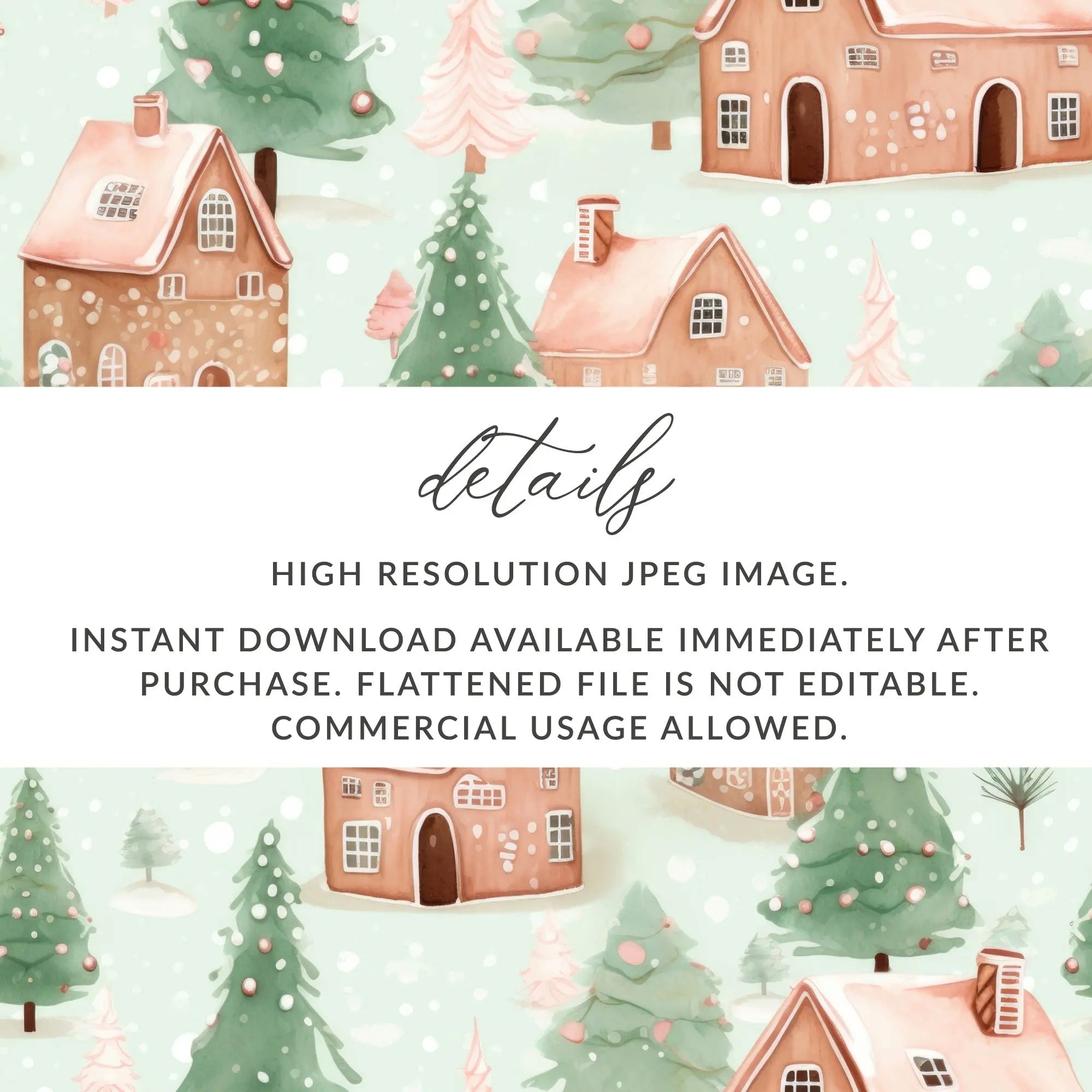 Winter Village Digital Paper, Christmas Seamless Pattern, Watercolor Gingerbread Houses, Holiday Design, Digital Download for Crafts - Moore and Mountain