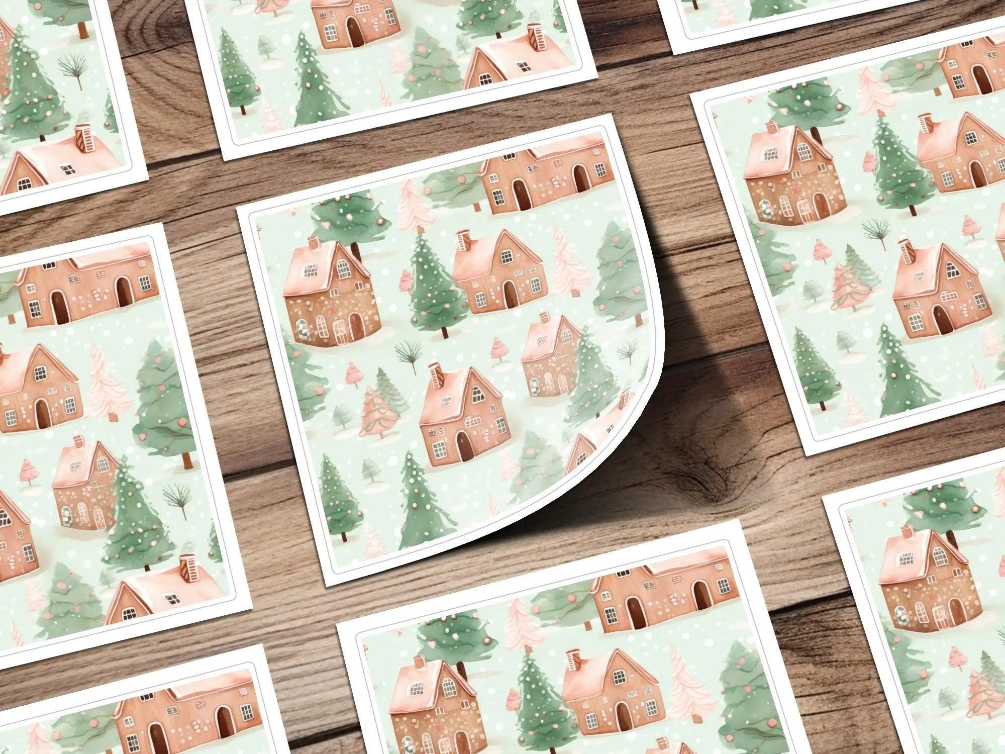 Winter Village Digital Paper, Christmas Seamless Pattern, Watercolor Gingerbread Houses, Holiday Design, Digital Download for Crafts - Moore and Mountain