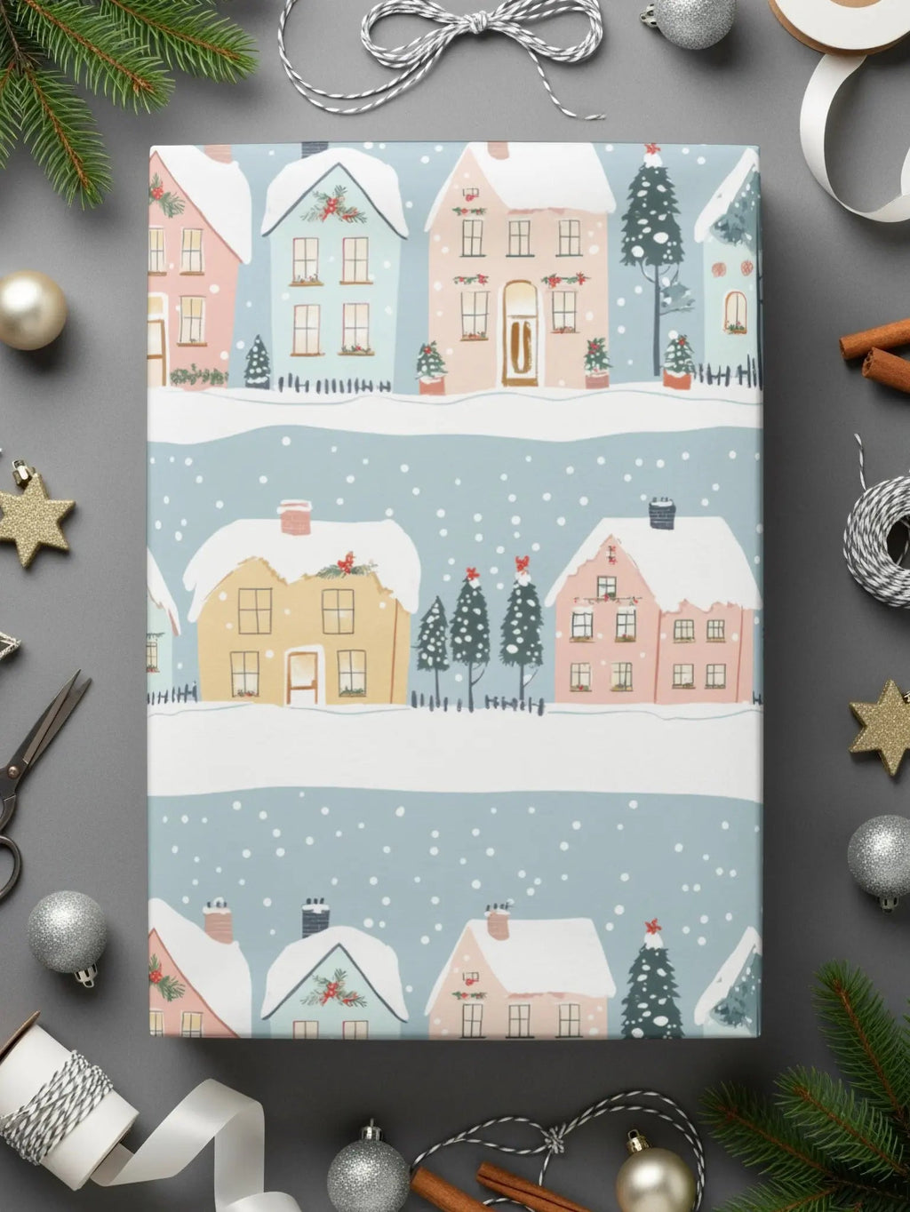Winter Village Digital Paper, Christmas Town Seamless Pattern, Holiday Houses JPEG Pattern, Cozy Snow Town Digital Download - Moore and Mountain