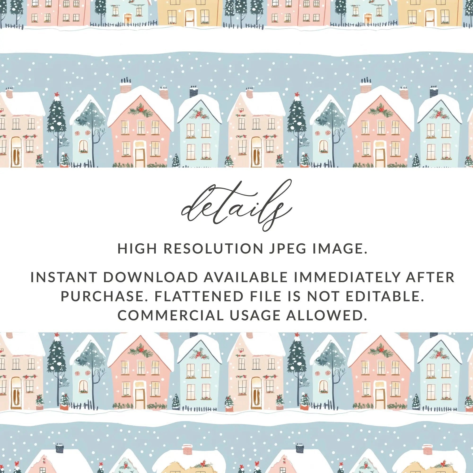 Winter Village Digital Paper, Christmas Town Seamless Pattern, Holiday Houses JPEG Pattern, Cozy Snow Town Digital Download - Moore and Mountain