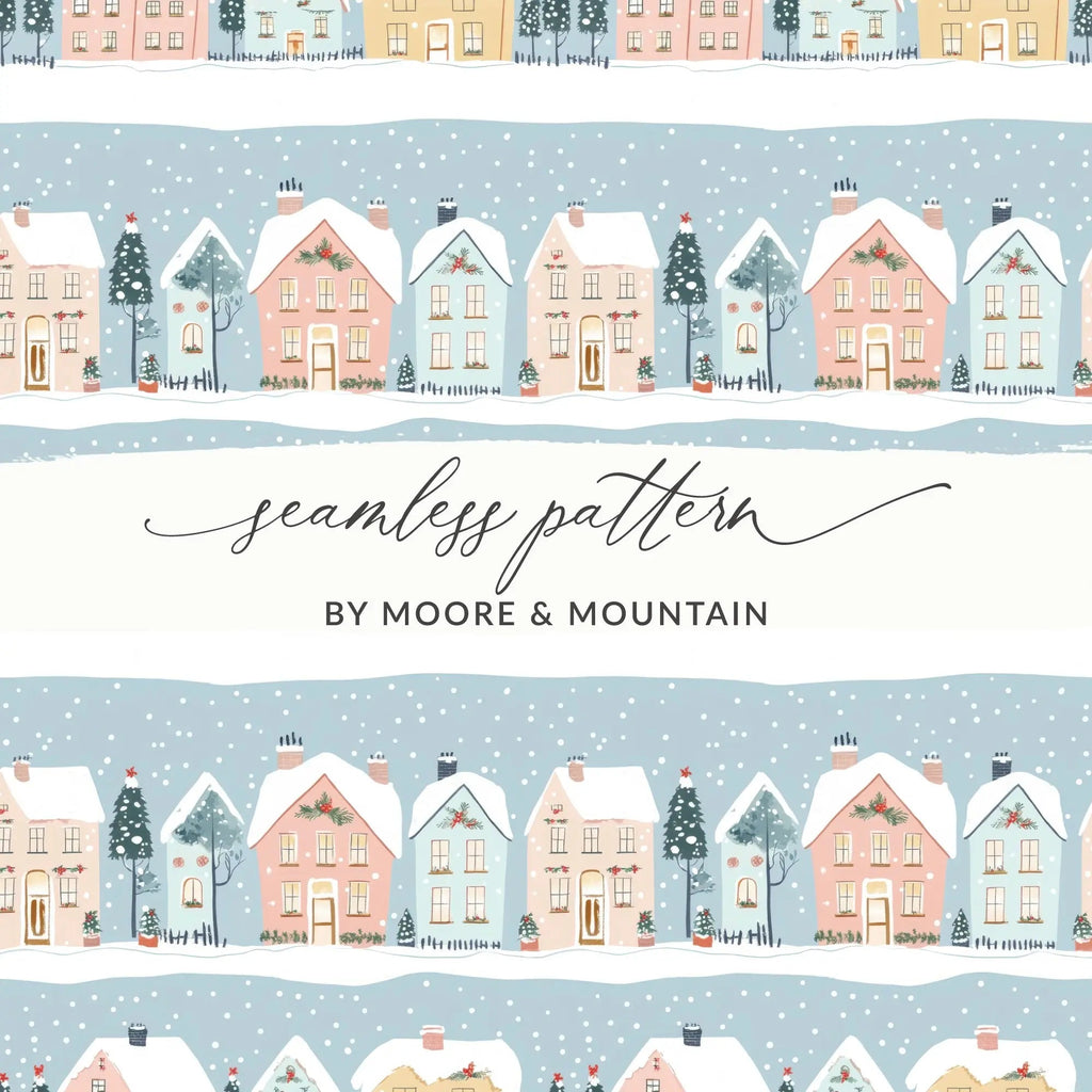 Winter Village Digital Paper, Christmas Town Seamless Pattern, Holiday Houses JPEG Pattern, Cozy Snow Town Digital Download - Moore and Mountain