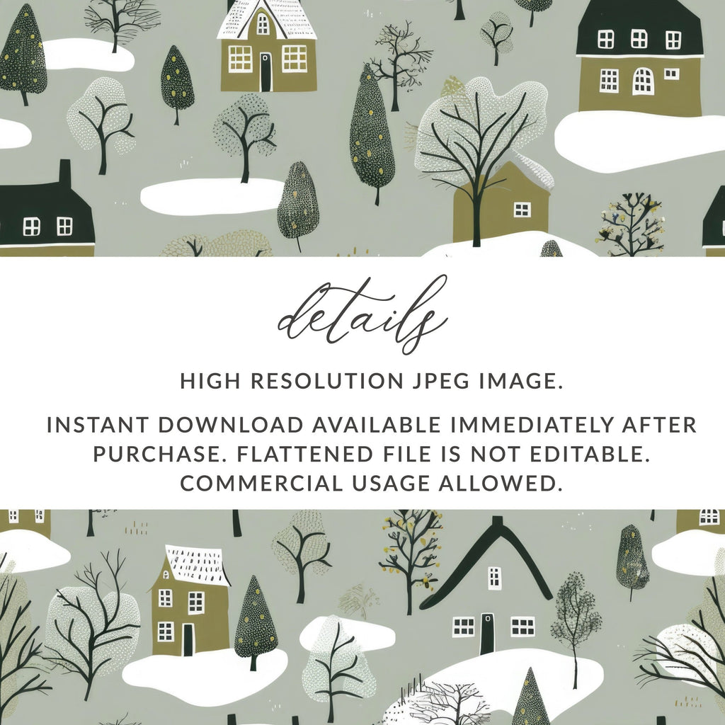 Winter Village Digital Paper, Seamless Christmas Pattern, Holiday Houses Pattern for Fabric, Cozy Town, Christmas Digital Download - Moore and Mountain