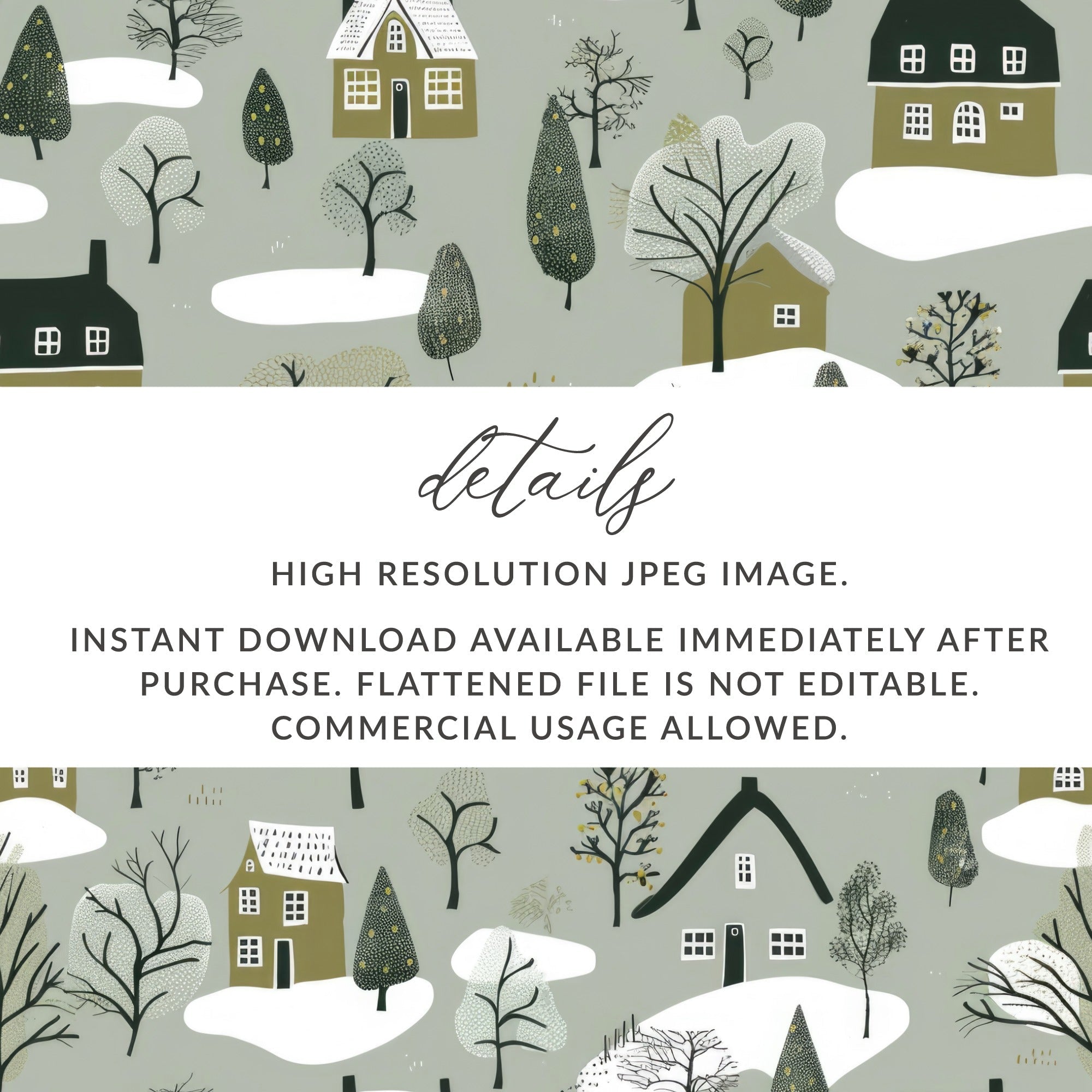 Winter Village Digital Paper, Seamless Christmas Pattern, Holiday Houses Pattern for Fabric, Cozy Town, Christmas Digital Download - Moore and Mountain