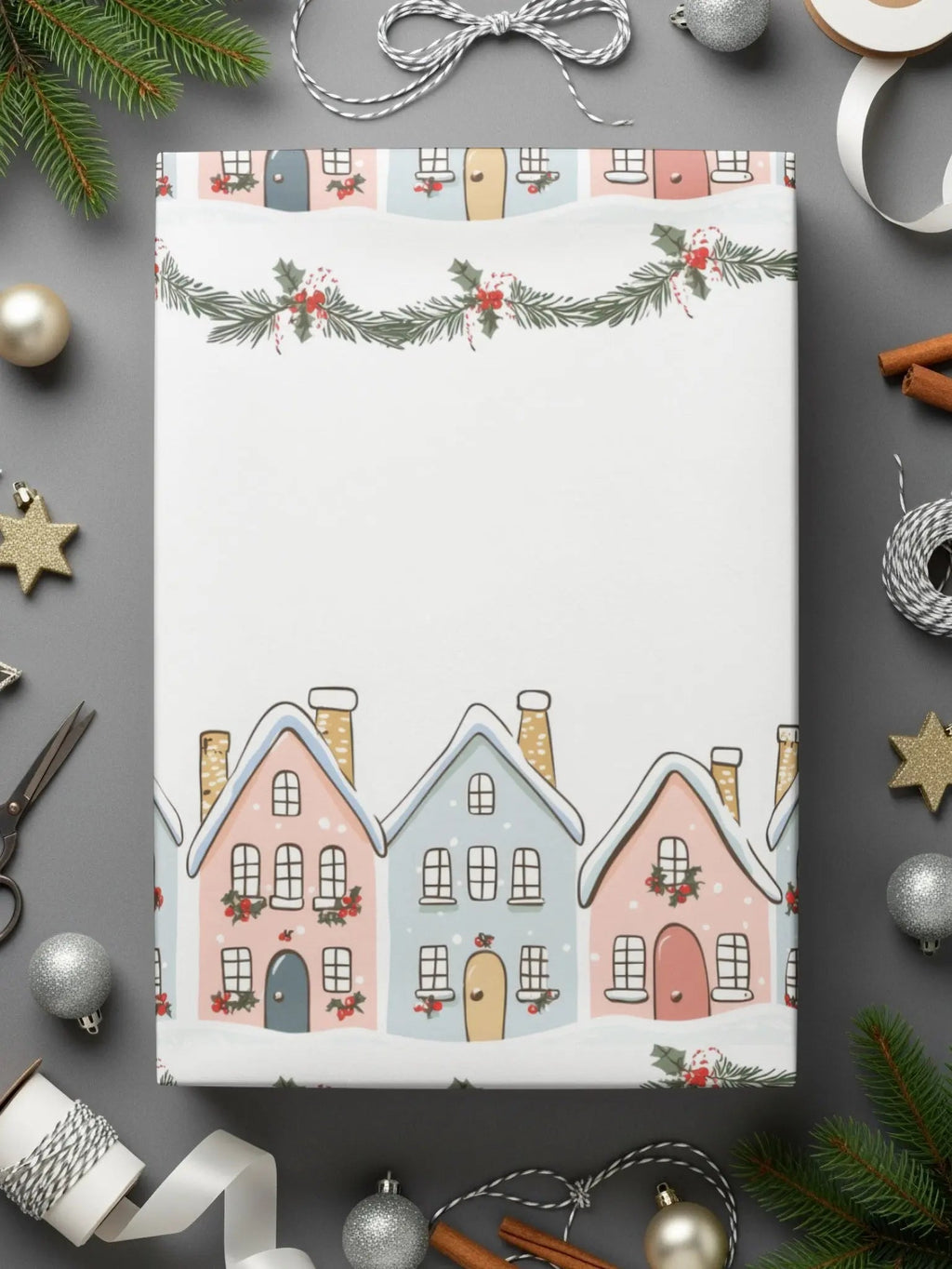 Winter Village Seamless Pattern Digital Paper, Holiday Townscape, Christmas Cottage Print, 12x12 JPEG Files, Digital Download - Moore and Mountain