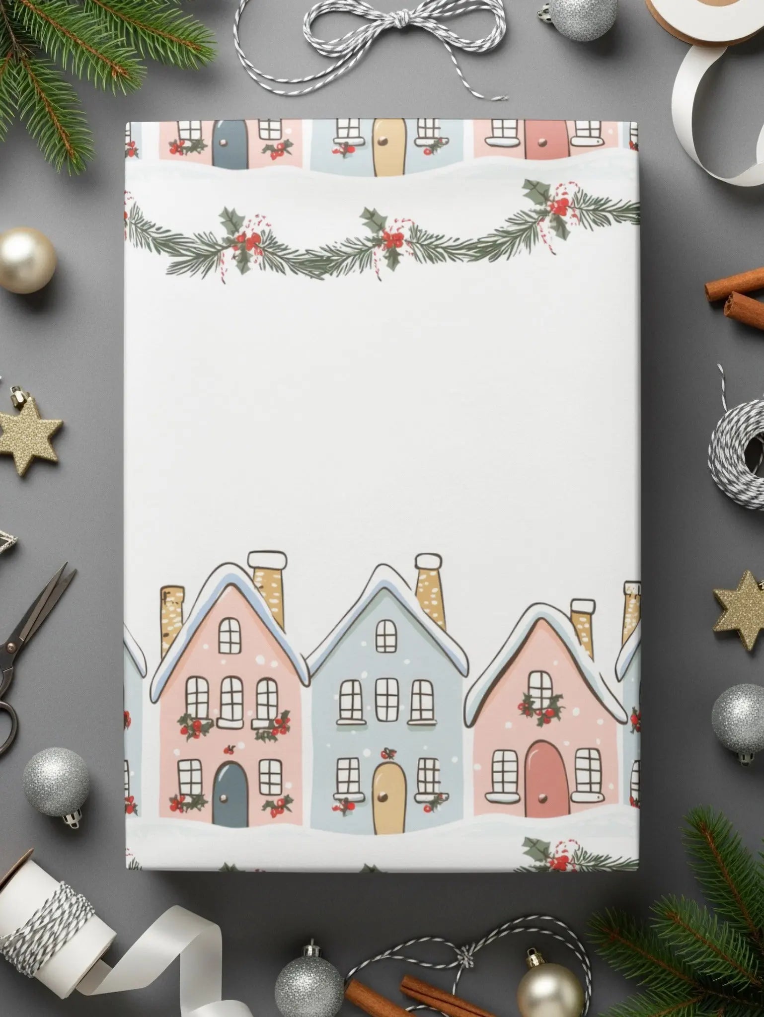 Winter Village Seamless Pattern Digital Paper, Holiday Townscape, Christmas Cottage Print, 12x12 JPEG Files, Digital Download - Moore and Mountain