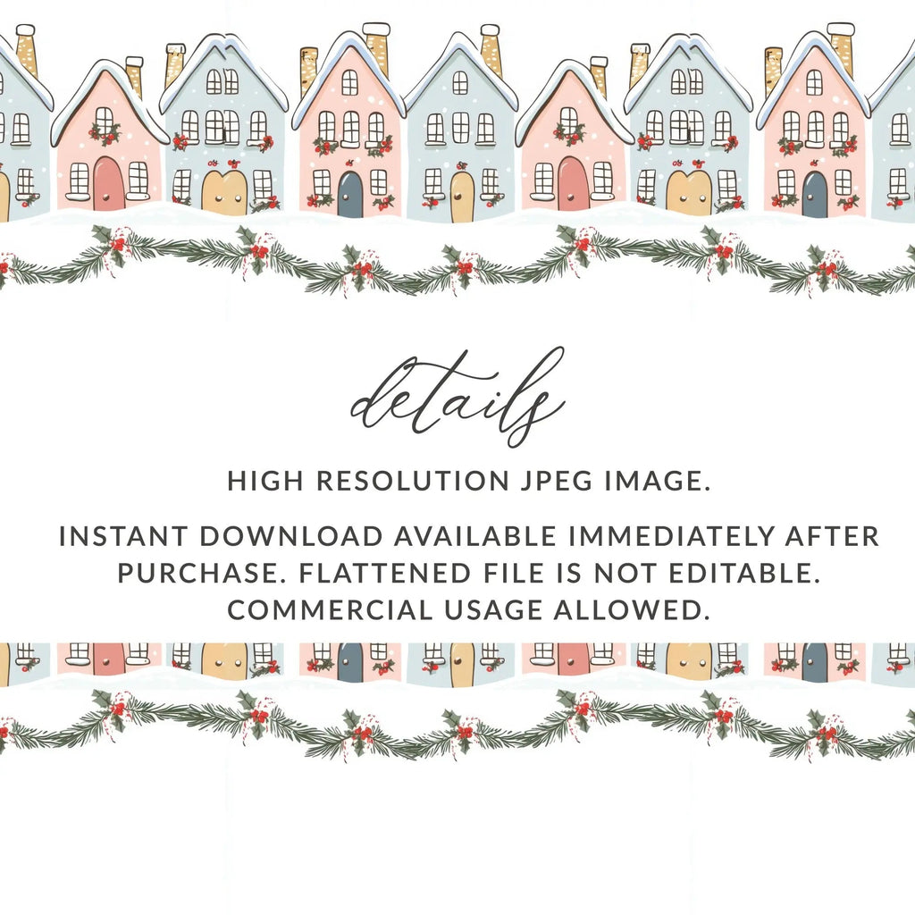 Winter Village Seamless Pattern Digital Paper, Holiday Townscape, Christmas Cottage Print, 12x12 JPEG Files, Digital Download - Moore and Mountain