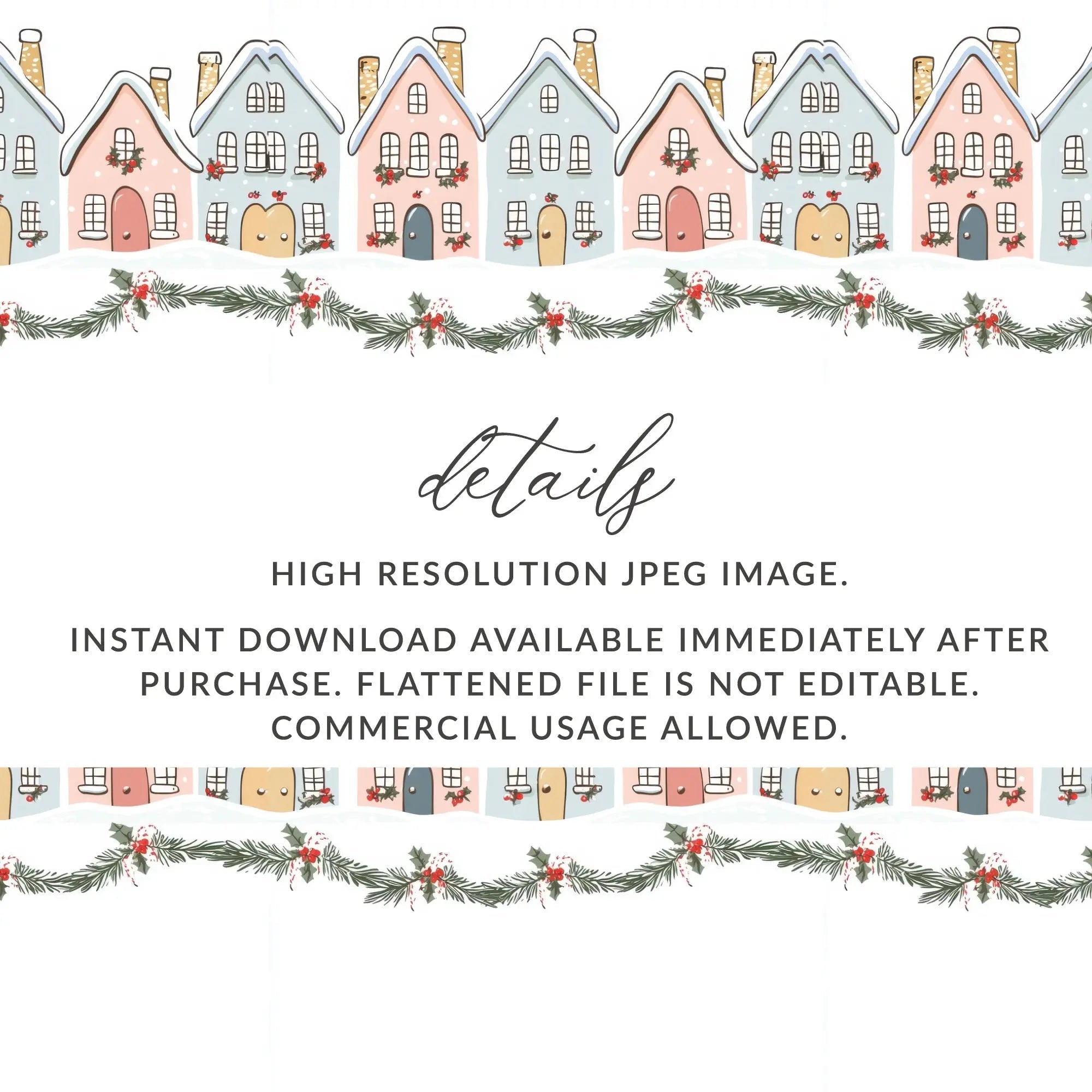 Winter Village Seamless Pattern Digital Paper, Holiday Townscape, Christmas Cottage Print, 12x12 JPEG Files, Digital Download - Moore and Mountain