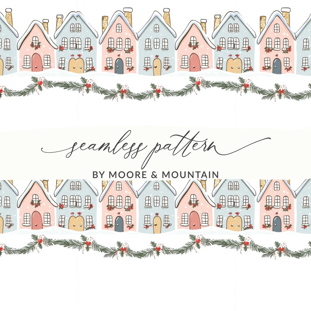 Winter Village Seamless Pattern Digital Paper, Holiday Townscape, Christmas Cottage Print, 12x12 JPEG Files, Digital Download - Moore and Mountain