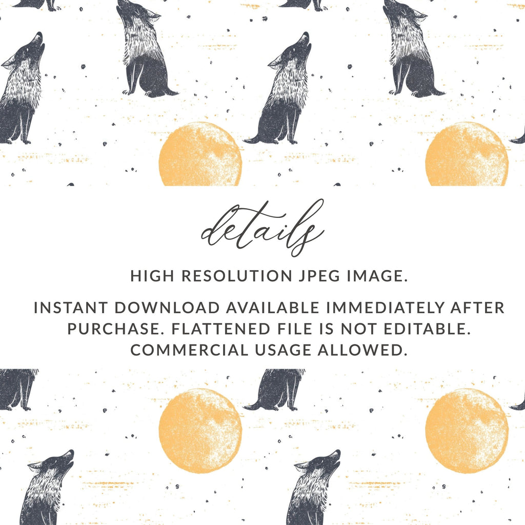 Wolf Moon Digital Paper, Seamless Pattern, JPEG, Wolf Howling, Moon, Animal Print, Fabric Design, Scrapbooking, Digital Download - Moore and Mountain