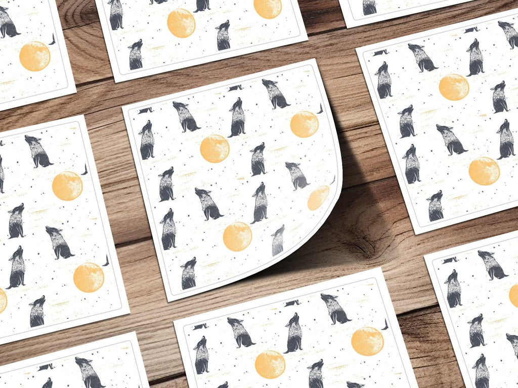 Wolf Moon Digital Paper, Seamless Pattern, JPEG, Wolf Howling, Moon, Animal Print, Fabric Design, Scrapbooking, Digital Download - Moore and Mountain