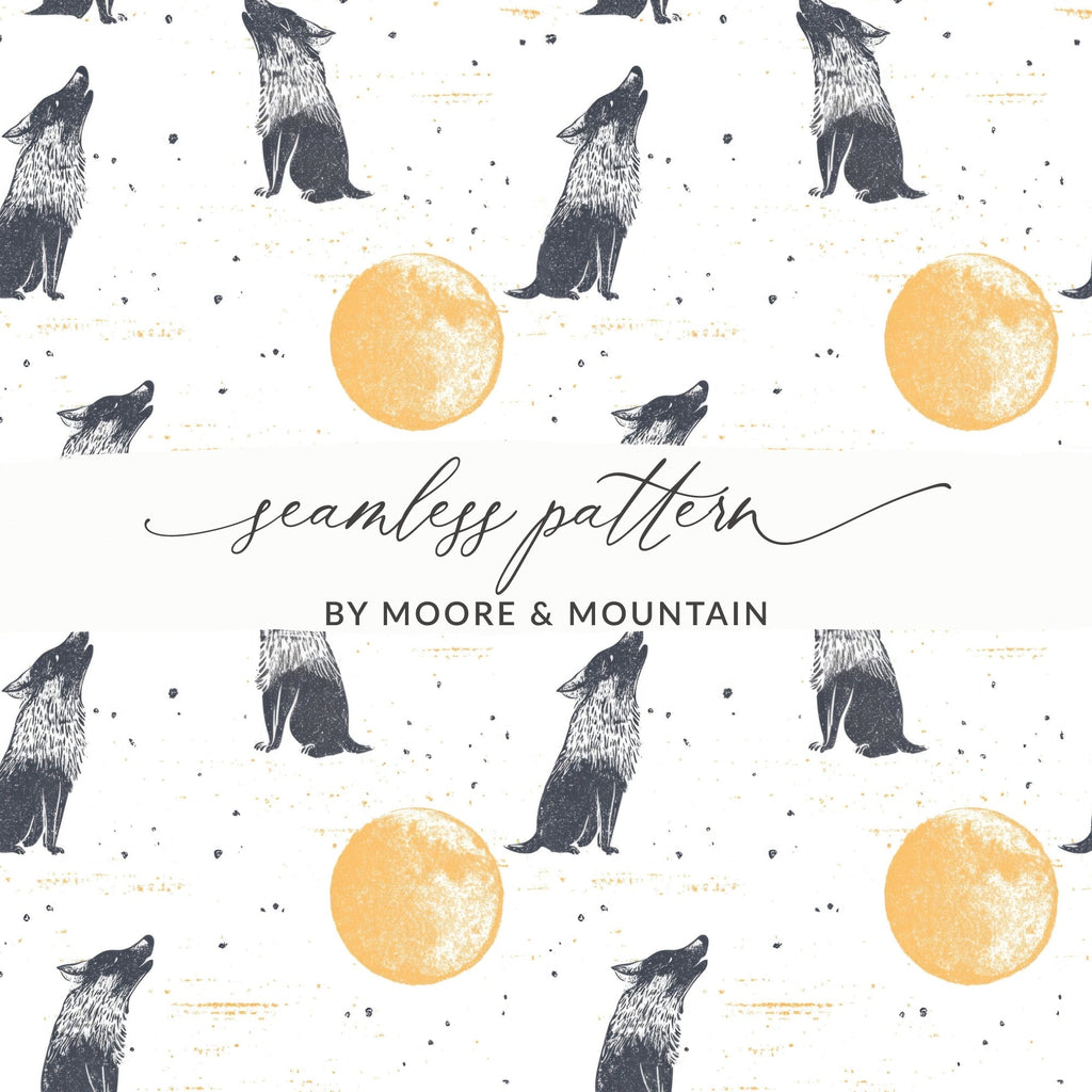 Wolf Moon Digital Paper, Seamless Pattern, JPEG, Wolf Howling, Moon, Animal Print, Fabric Design, Scrapbooking, Digital Download - Moore and Mountain