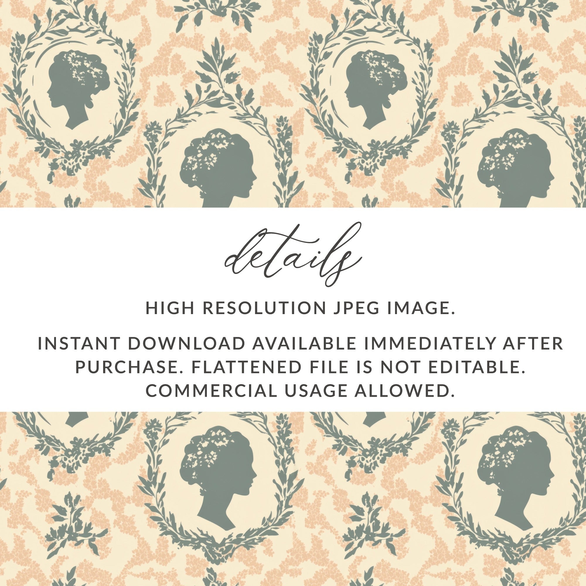 Woman Silhouette Digital Paper, Floral Frame Digital Pattern, Seamless Feminine JPEG for Crafting, Scrapbooking, Printing - Moore and Mountain