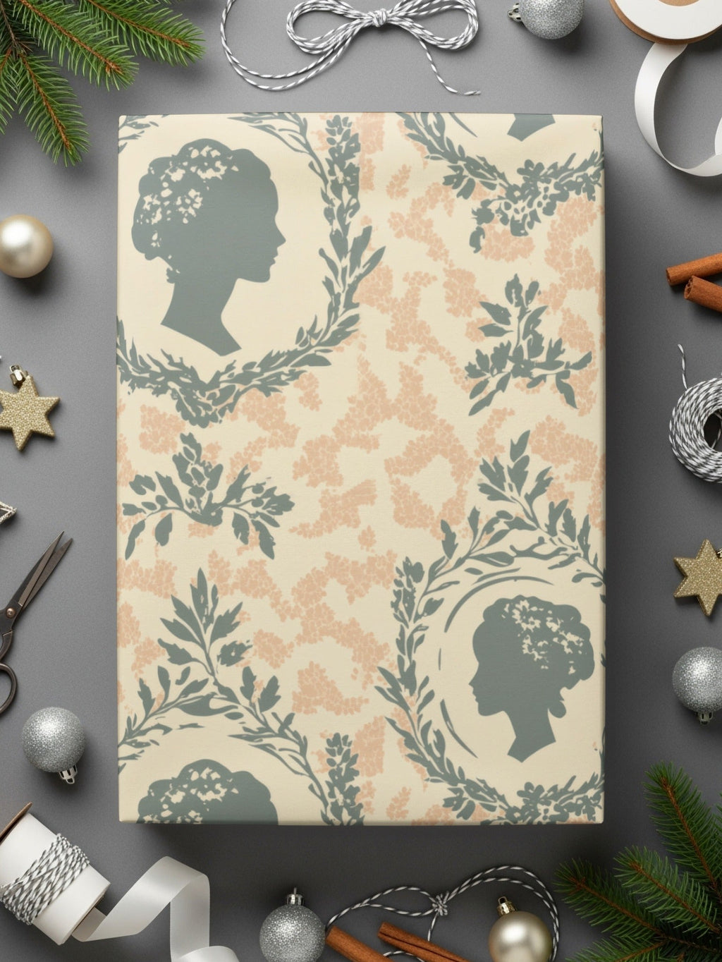Woman Silhouette Digital Paper, Floral Frame Digital Pattern, Seamless Feminine JPEG for Crafting, Scrapbooking, Printing - Moore and Mountain