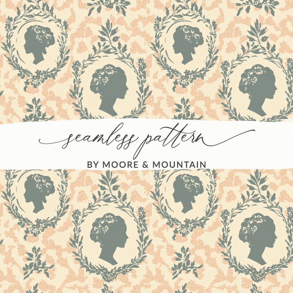 Woman Silhouette Digital Paper, Floral Frame Digital Pattern, Seamless Feminine JPEG for Crafting, Scrapbooking, Printing - Moore and Mountain