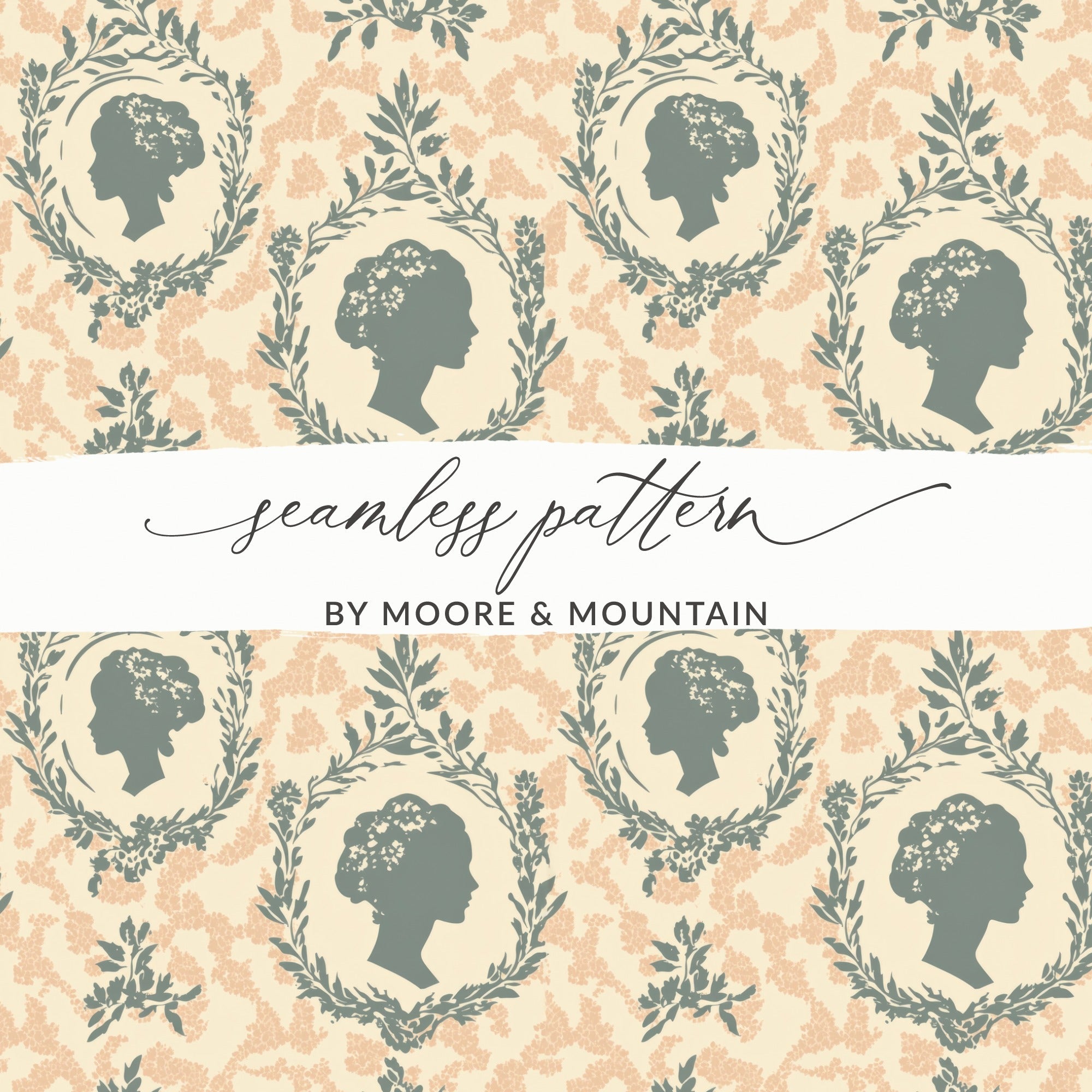 Woman Silhouette Digital Paper, Floral Frame Digital Pattern, Seamless Feminine JPEG for Crafting, Scrapbooking, Printing - Moore and Mountain