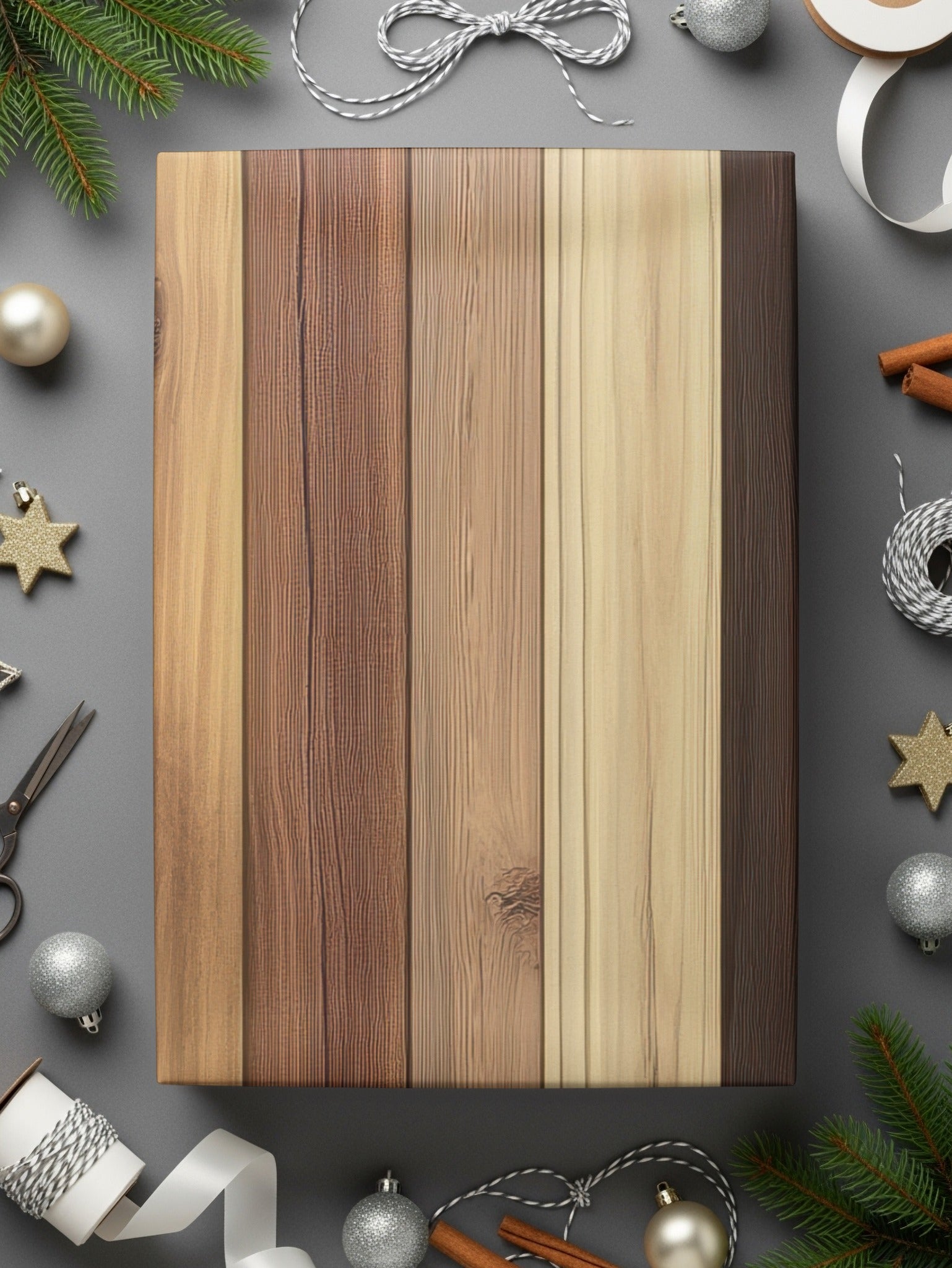 Festive Wood-Like Holiday Gift Wrapping Paper Sheets