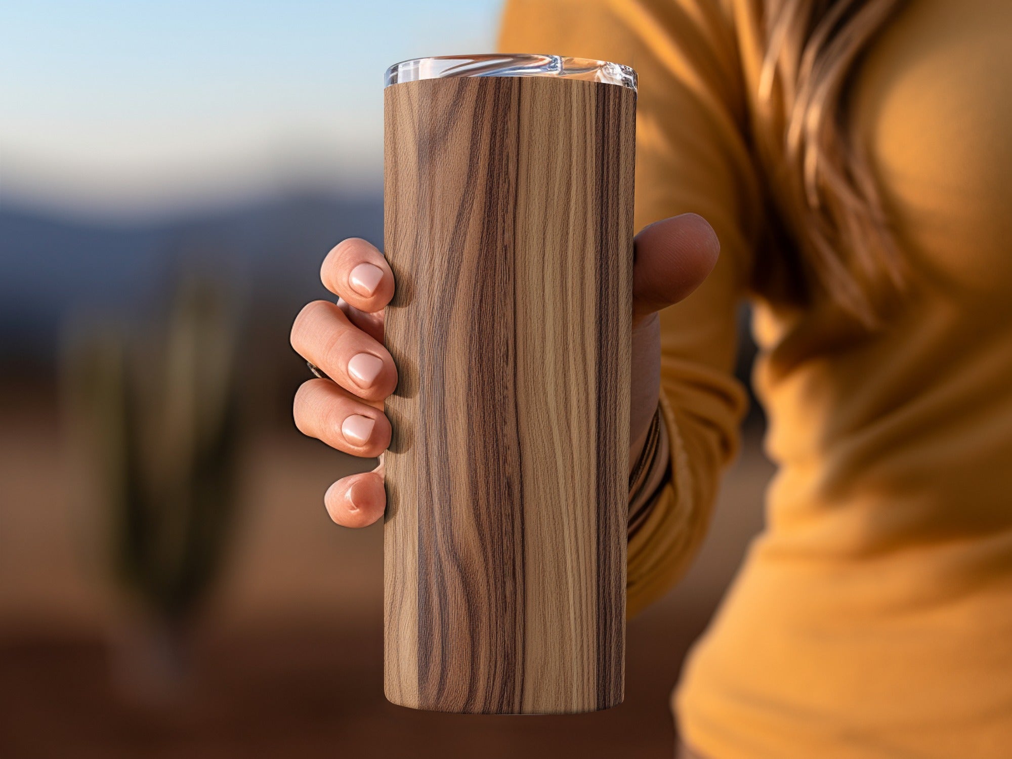 Insulated Wood Grain Travel Tumbler for Beverages