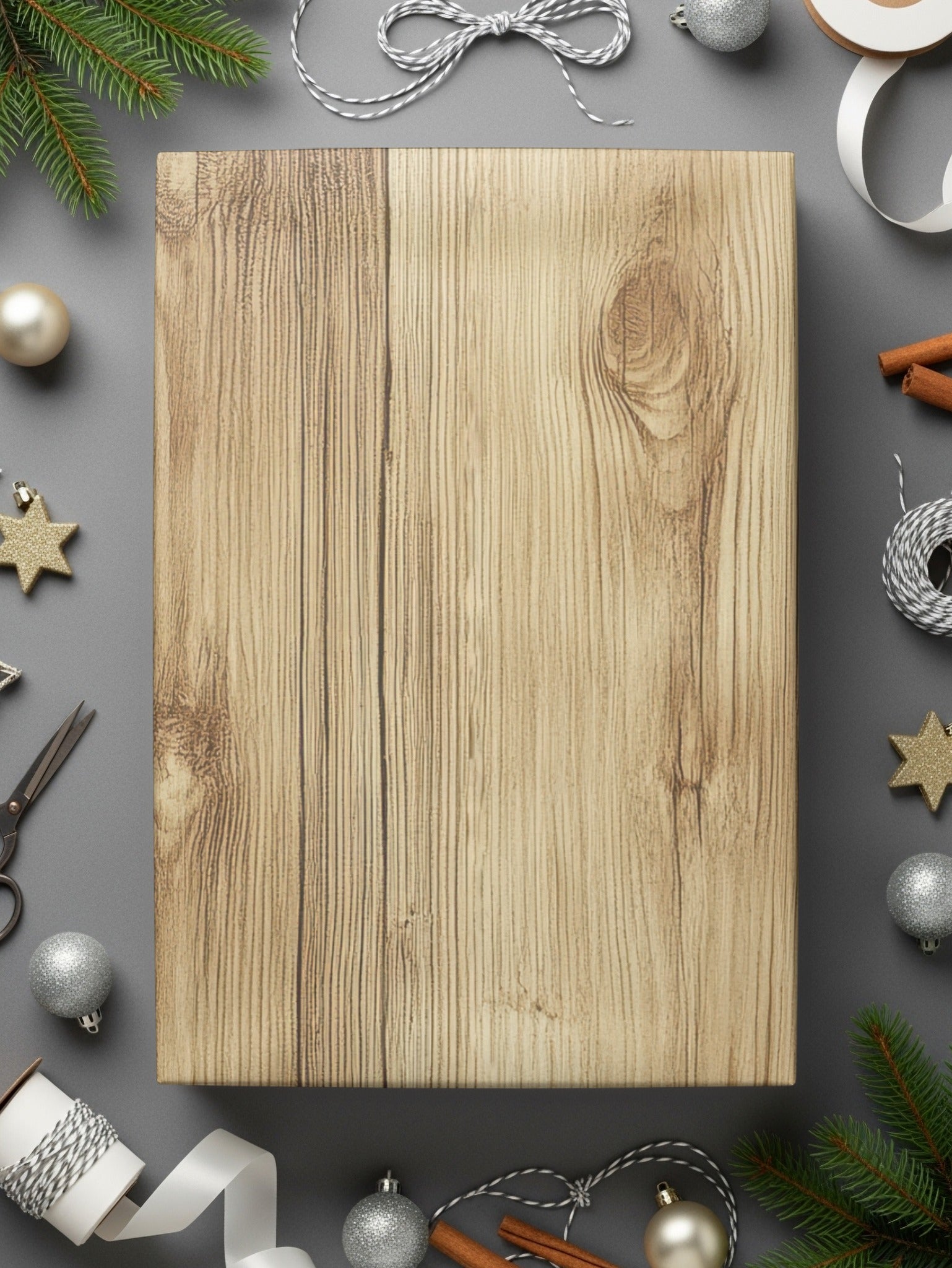 Wooden Christmas Gift Box with Holiday Decorations Decor Box