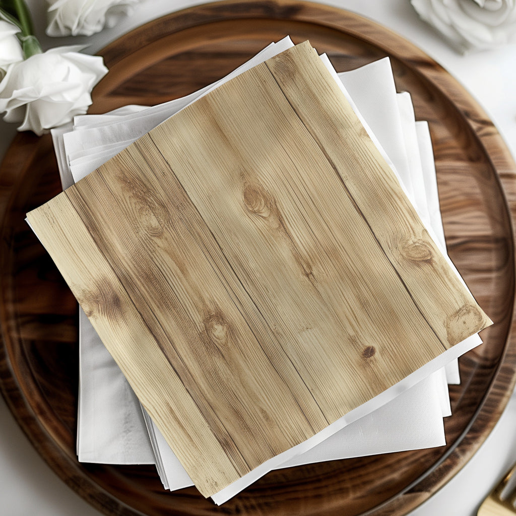 Rustic Wooden Print Disposable Napkins Party Supplies