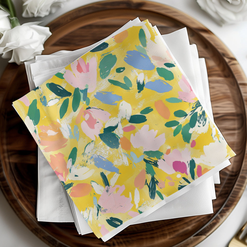 Yellow Abstract Floral Seamless Pattern, Acrylic Painting Digital Paper, Modern Gouache Painted Fabric Design, Fine Art Floral Texture - Moore and Mountain