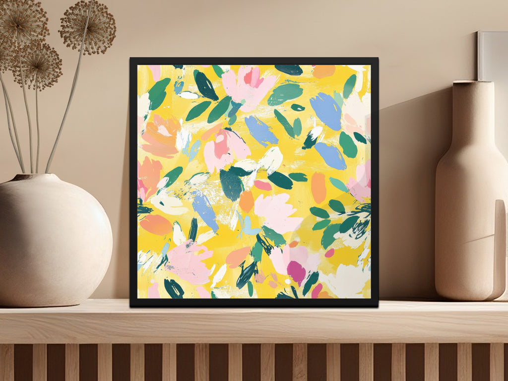 Yellow Abstract Floral Seamless Pattern, Acrylic Painting Digital Paper, Modern Gouache Painted Fabric Design, Fine Art Floral Texture - Moore and Mountain