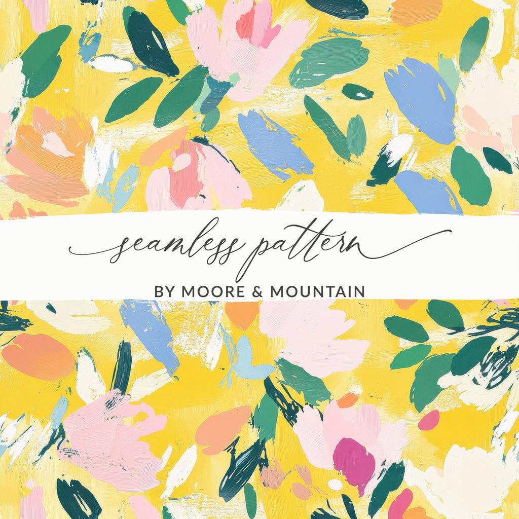 Yellow Abstract Floral Seamless Pattern, Acrylic Painting Digital Paper, Modern Gouache Painted Fabric Design, Fine Art Floral Texture - Moore and Mountain