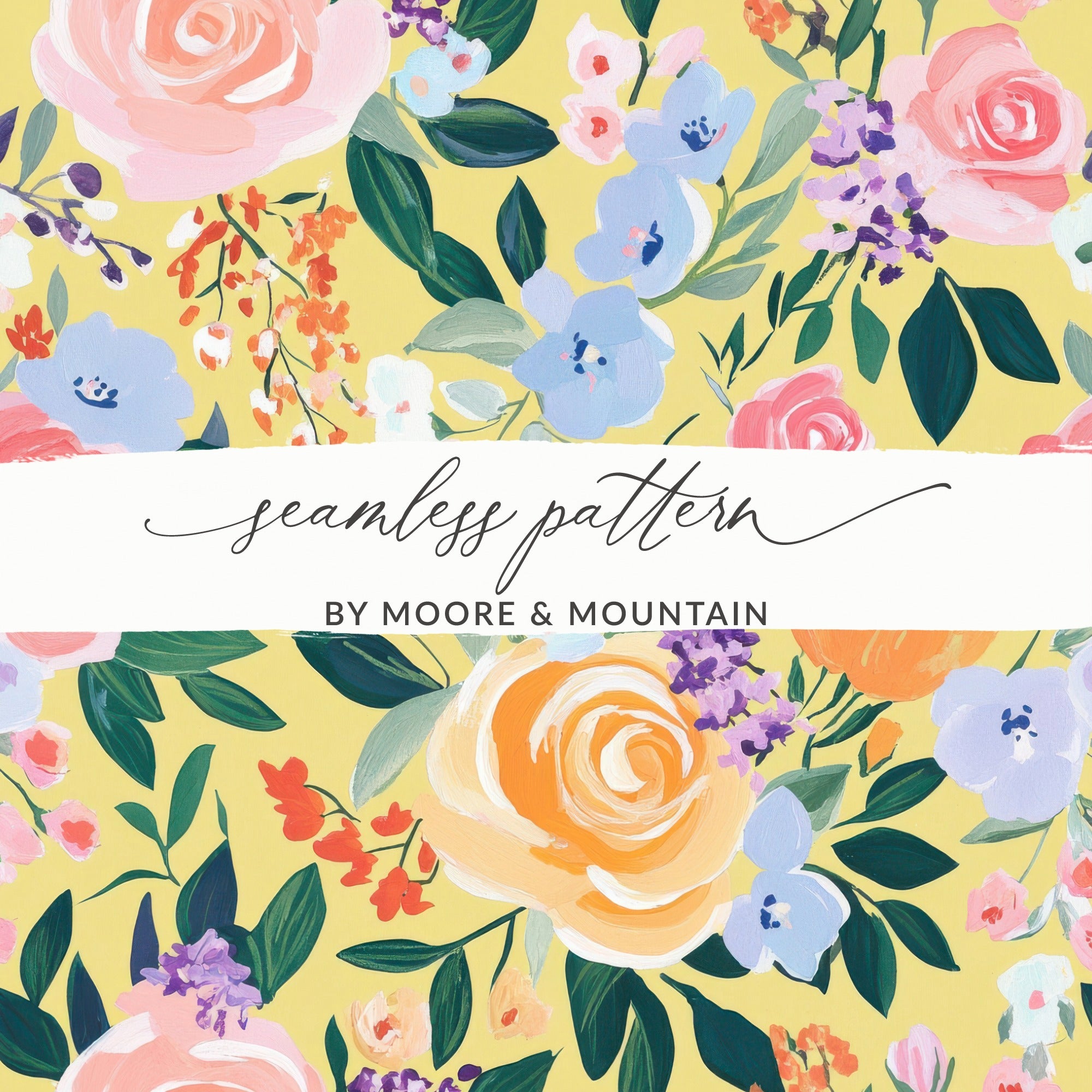Yellow Acrylic Seamless Pattern, Abstract Floral Digital Paper, Modern Gouache Painted Background, Fine Art Floral Design, Spring Ditsy Art - Moore and Mountain
