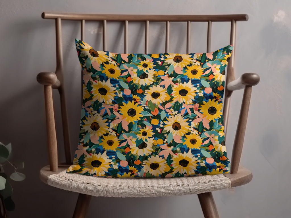 Vibrant Sunflower Print Decorative Throw Pillow