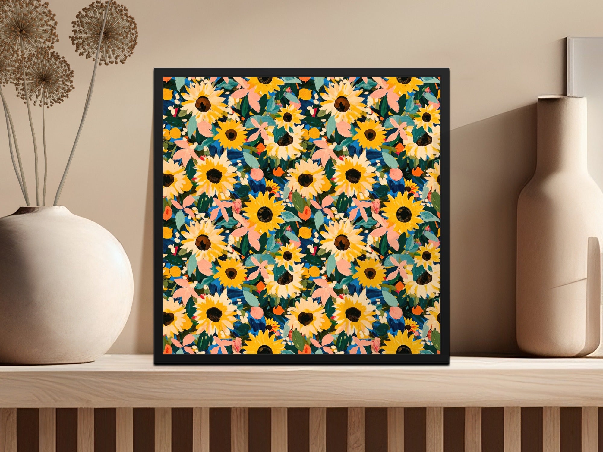 Sunflower and Abstract Floral Art Print Wall Decor