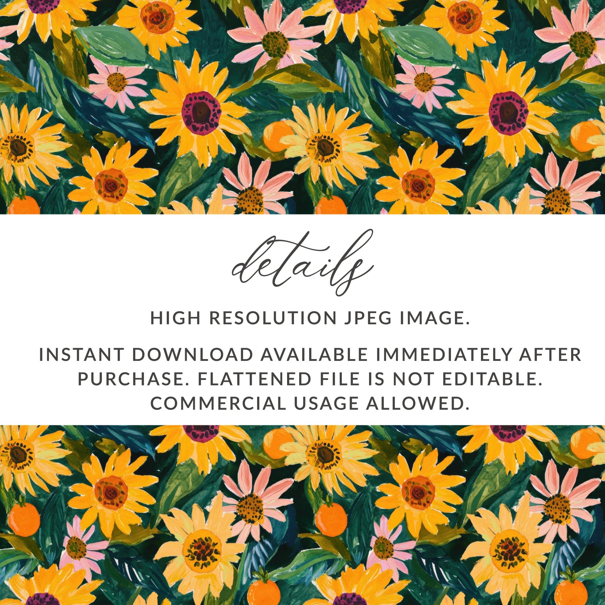 Bright Sunflower and Daisies Floral Digital Download