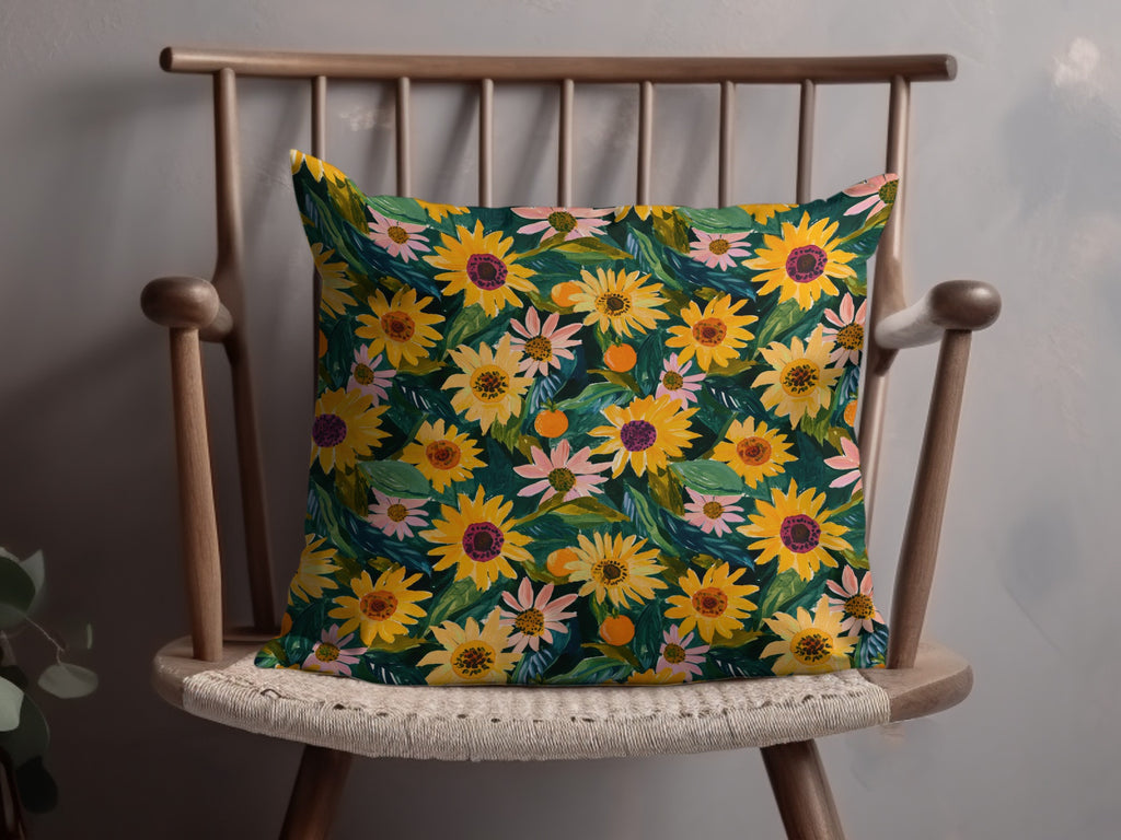 Bright Floral Sunflower Pattern Pillow for Home Decor