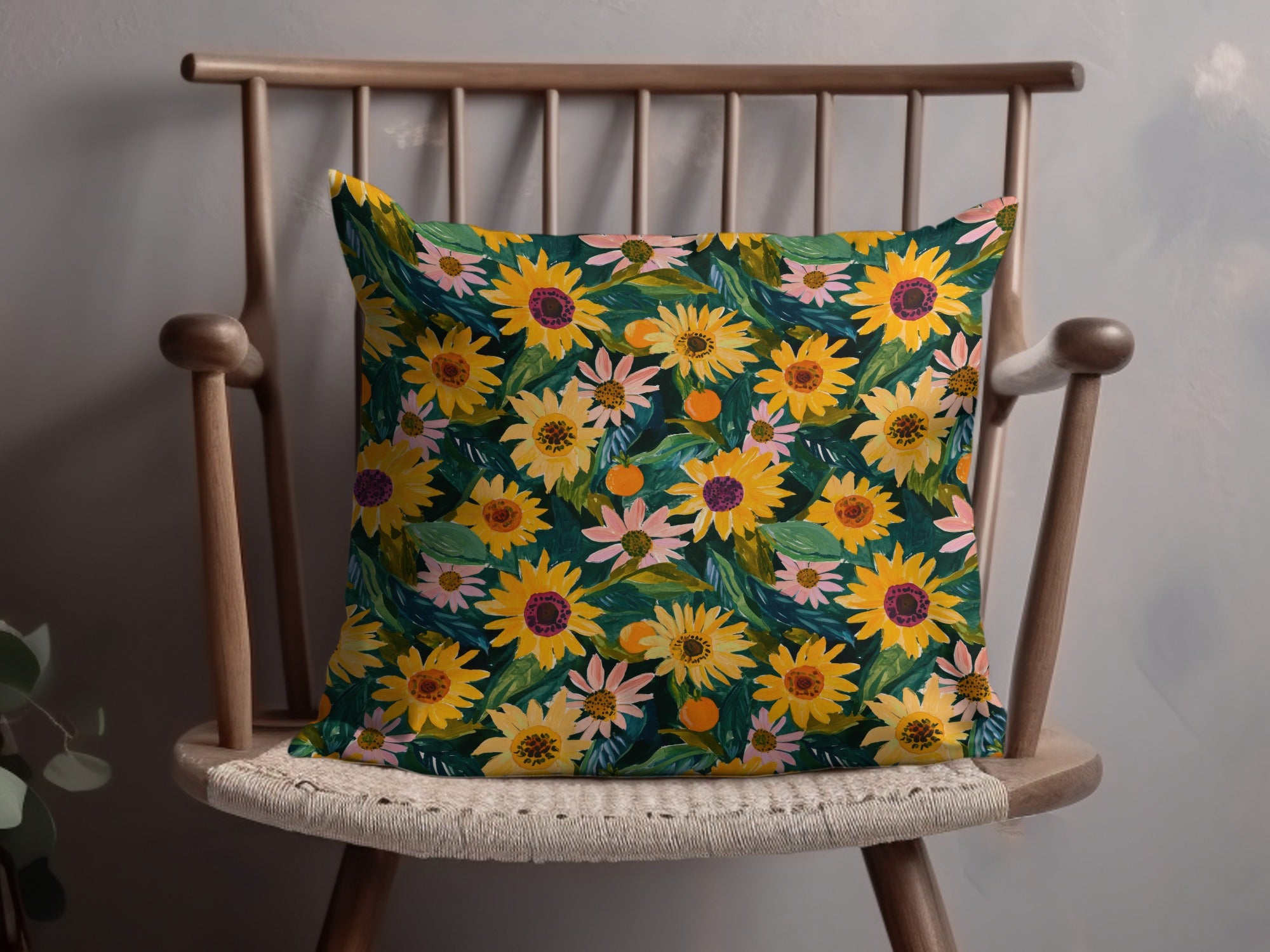 Bright Floral Sunflower Pattern Pillow for Home Decor
