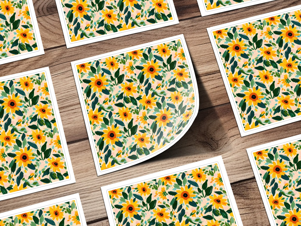 Vibrant Sunflower and Leaf Print Pattern Art Prints