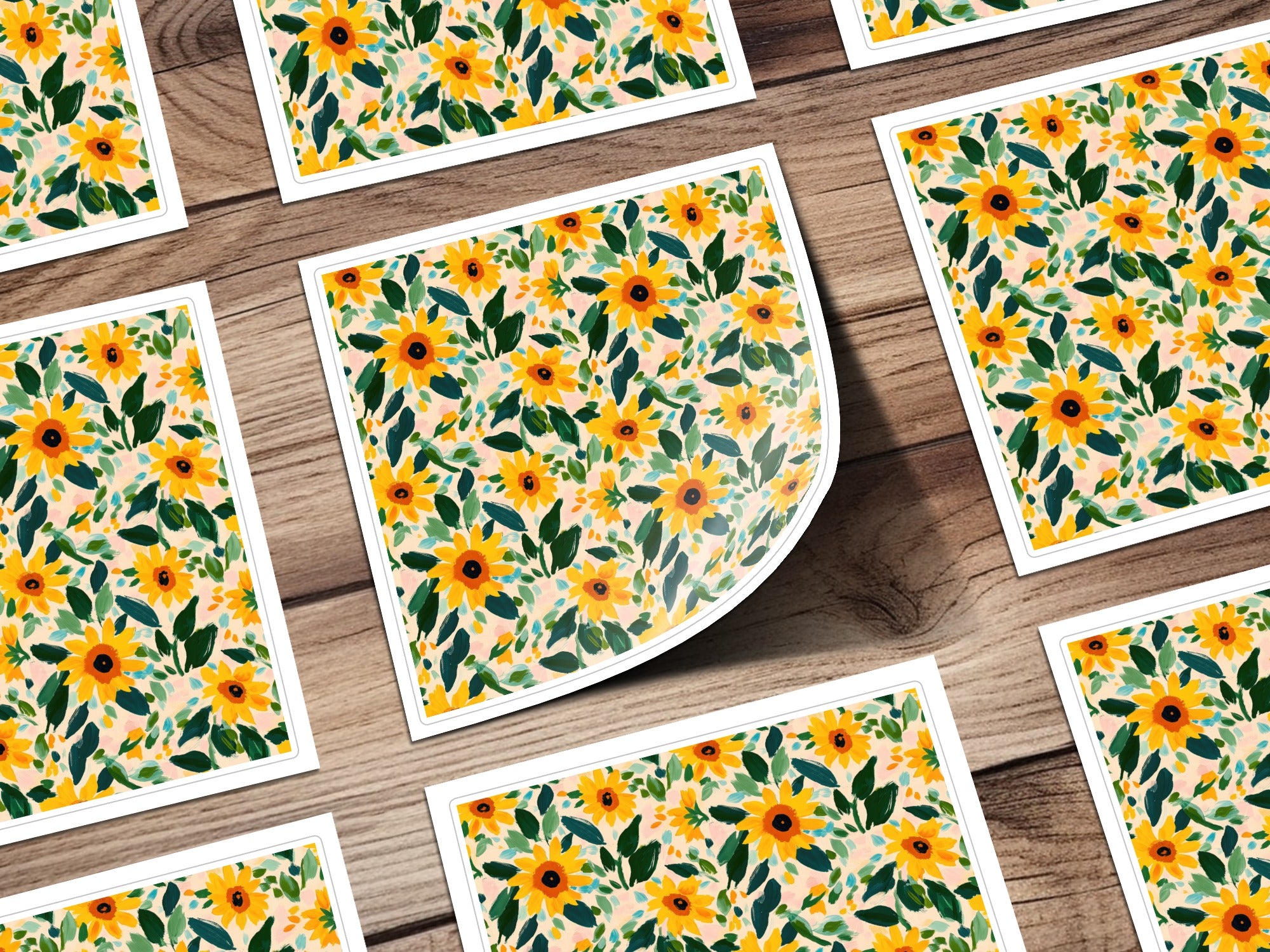 Vibrant Sunflower and Leaf Print Pattern Art Prints