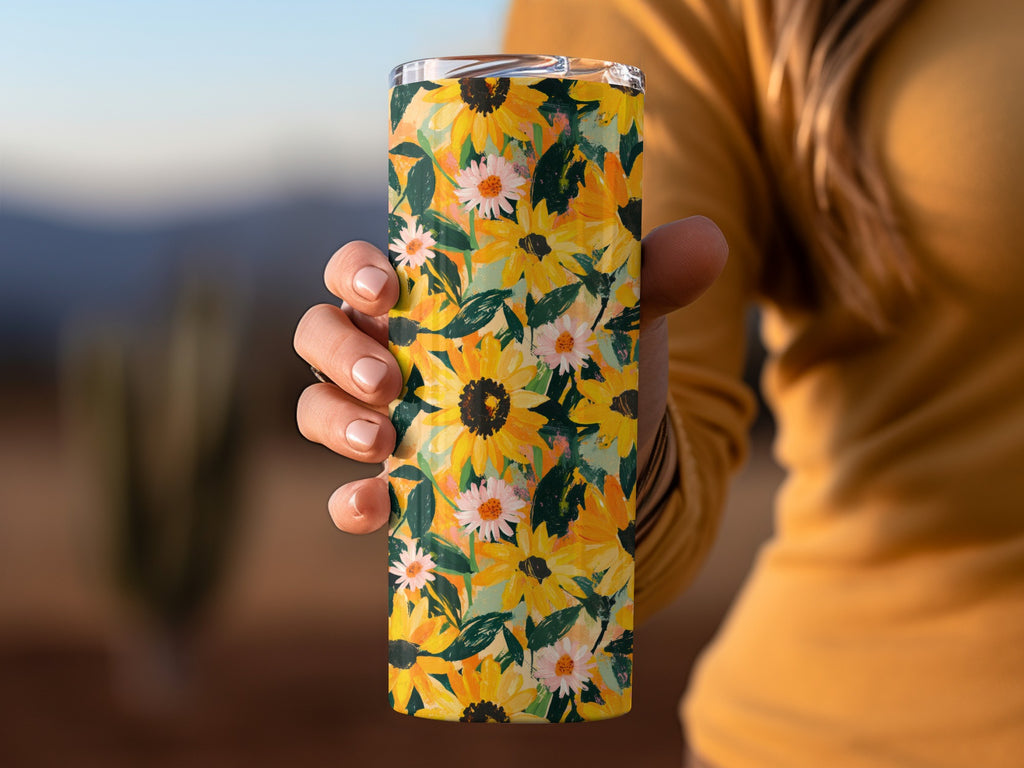 Vibrant Sunflower and Daisies Floral Tumbler Cup