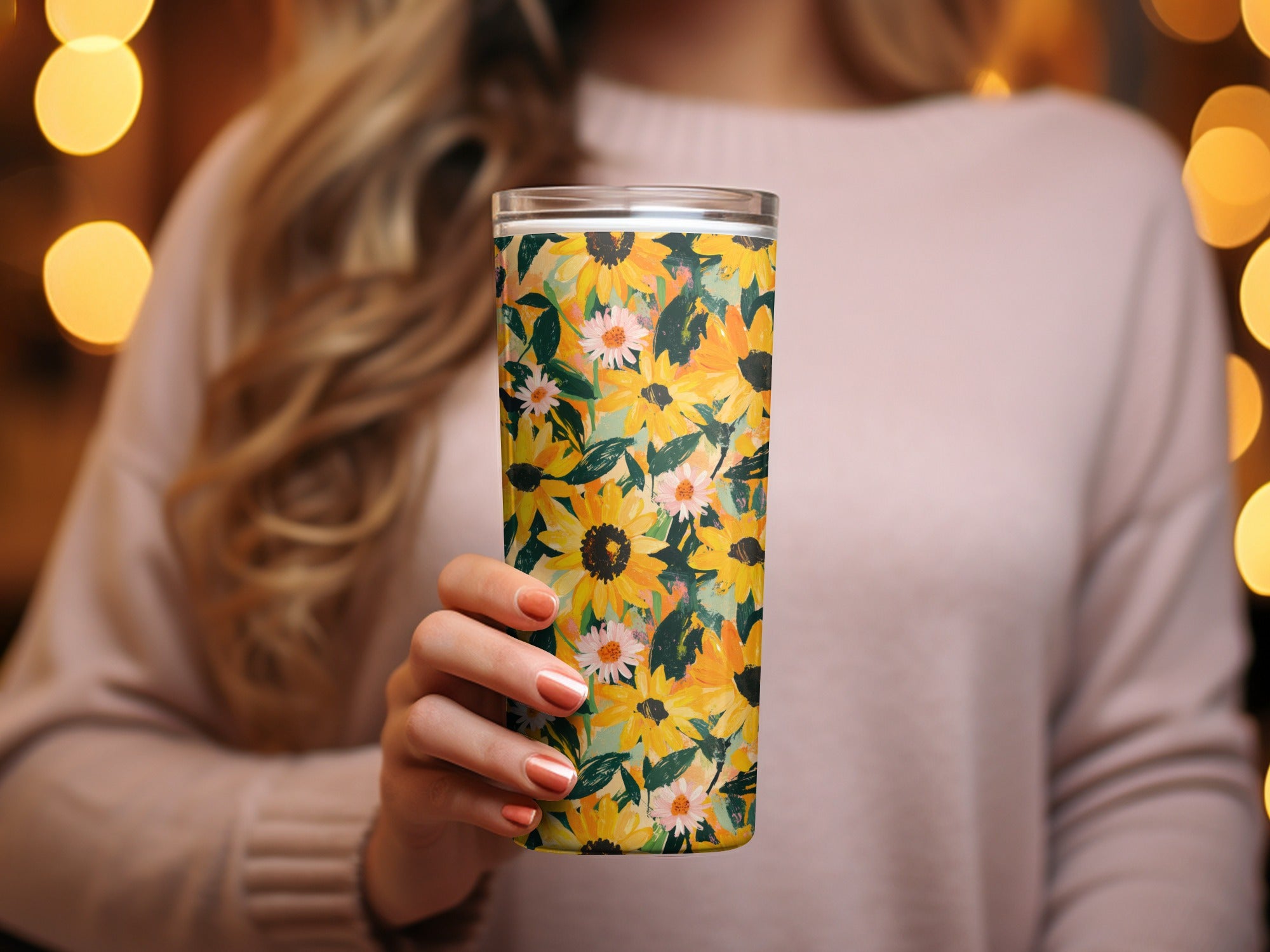 Vibrant Sunflower Pattern Travel Tumbler