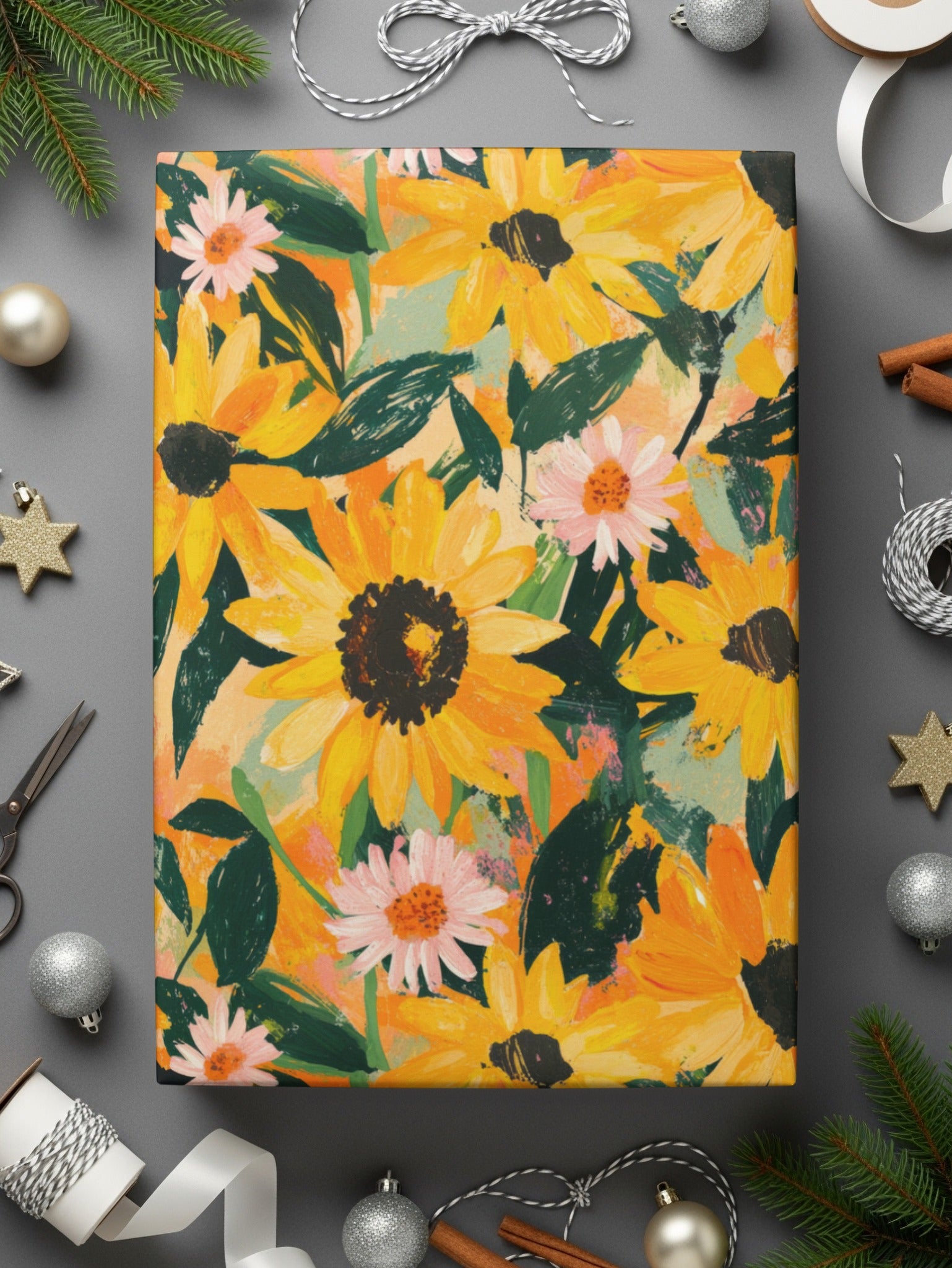 Sunflower and Daisy Floral Pattern Gift Wrap Paper