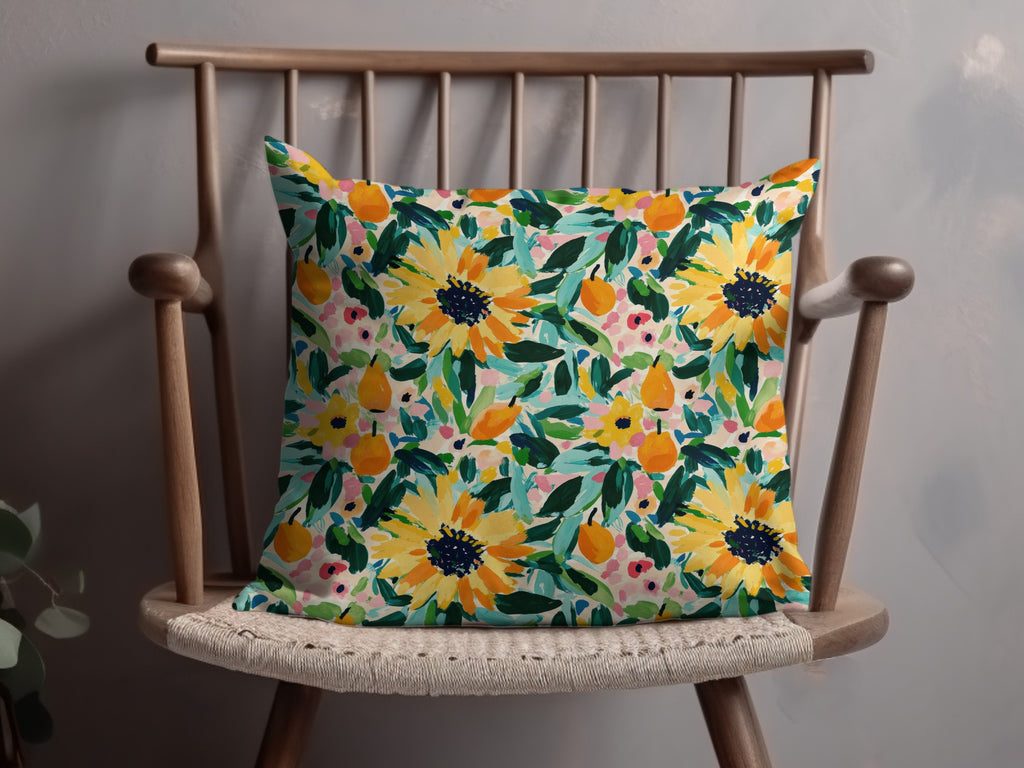 Colorful Sunflower and Floral Pattern Cushion Cover