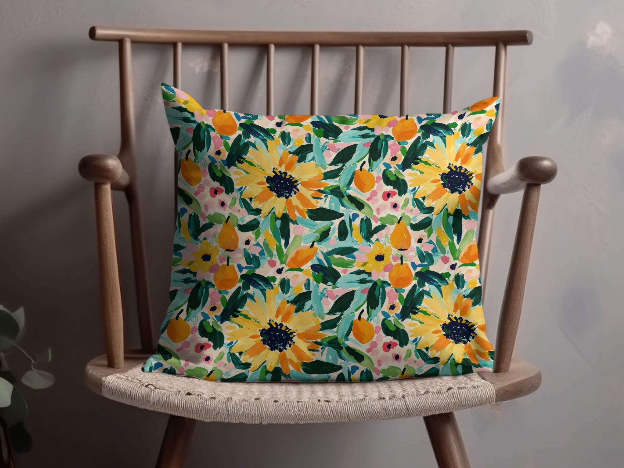 Colorful Sunflower and Floral Pattern Cushion Cover