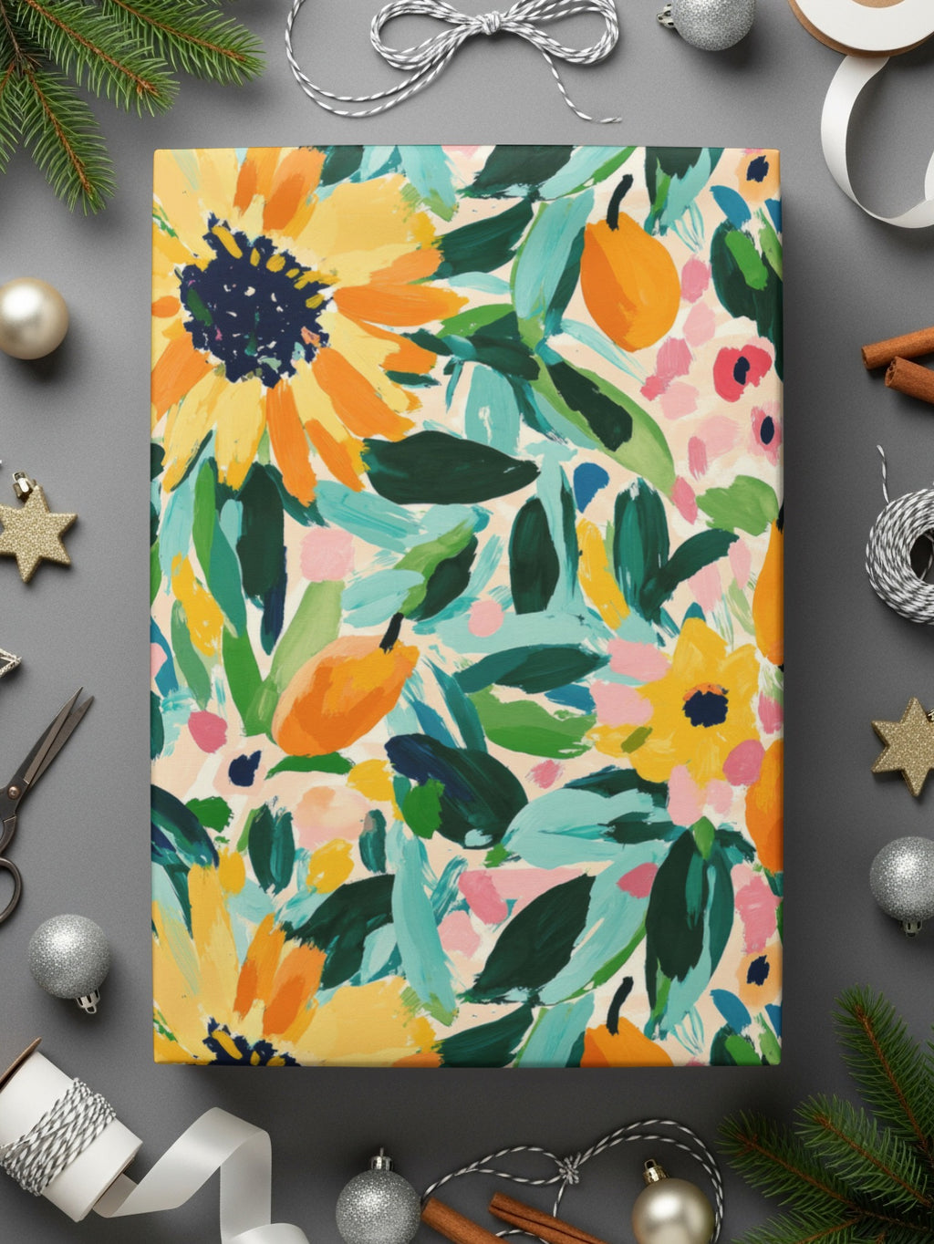 Colorful Sunflower and Leaves Wrapping Paper Product