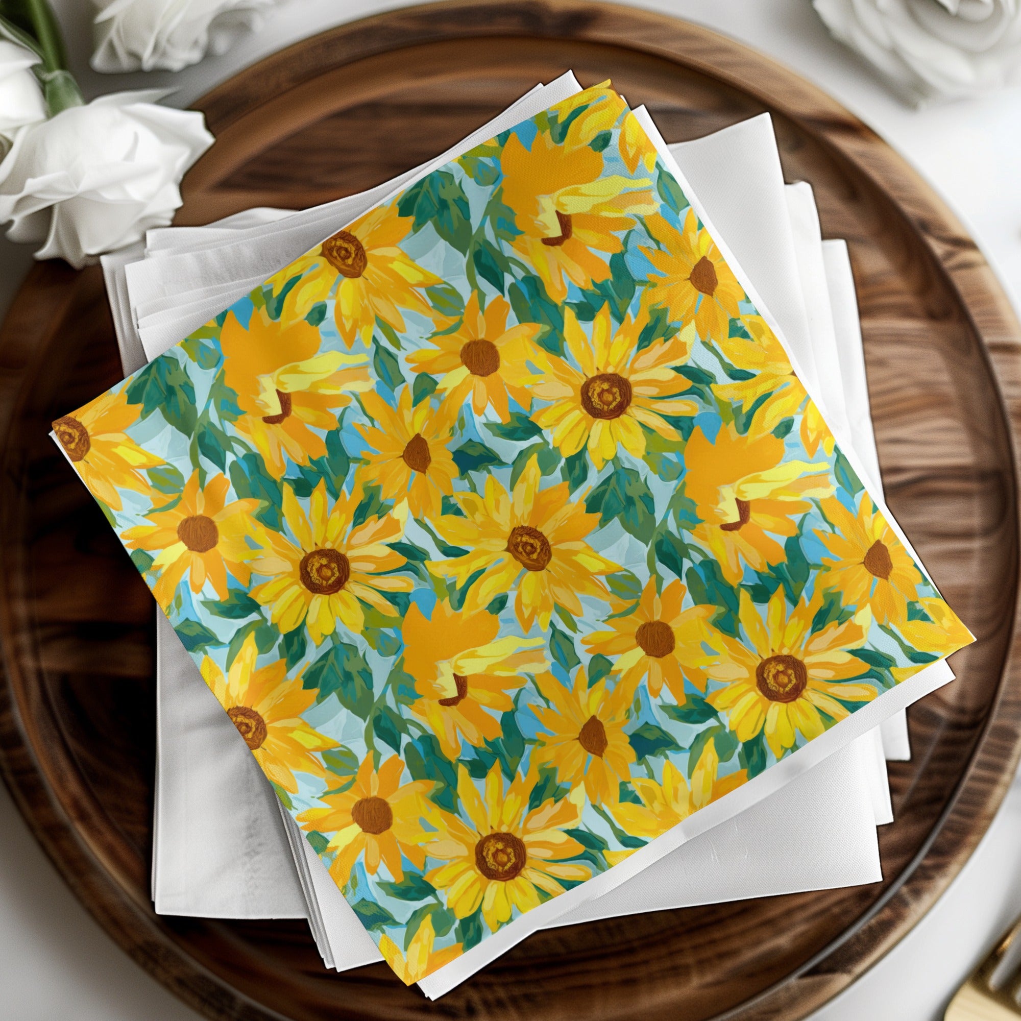 Colorful Vibrant Sunflower Design Decorative Napkin