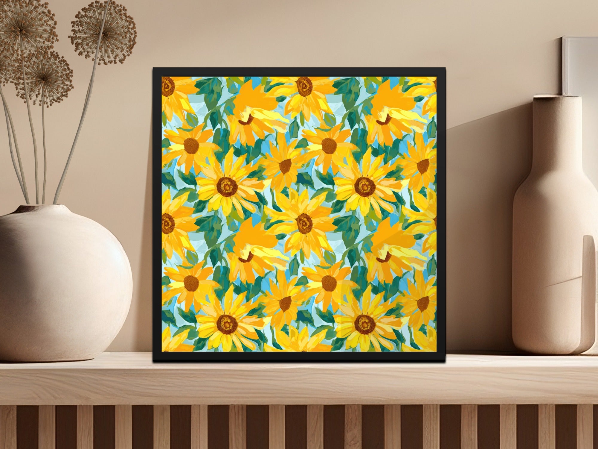 Vibrant Sunflower Pattern Wall Art Decor Print