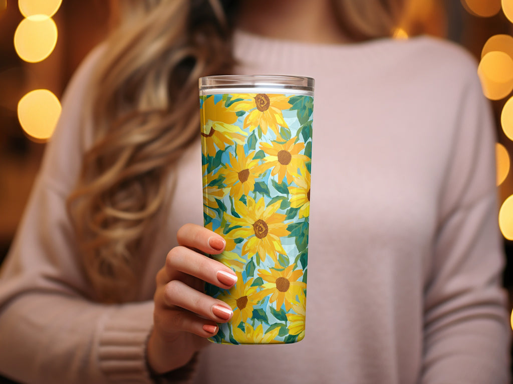Floral Sunflower Pattern Insulated Tumbler Cup