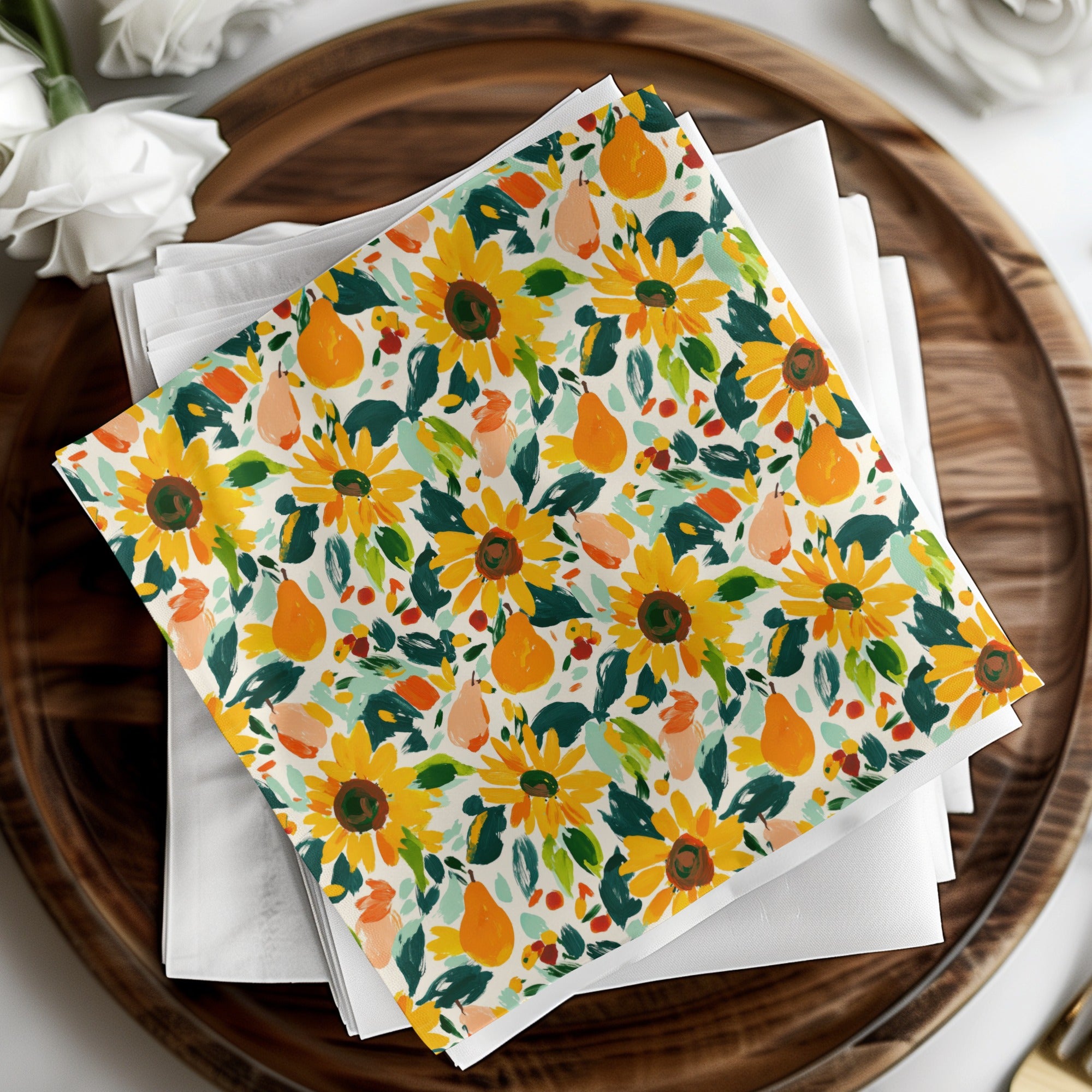 Bright Sunflowers and Pears Pattern Napkin Set