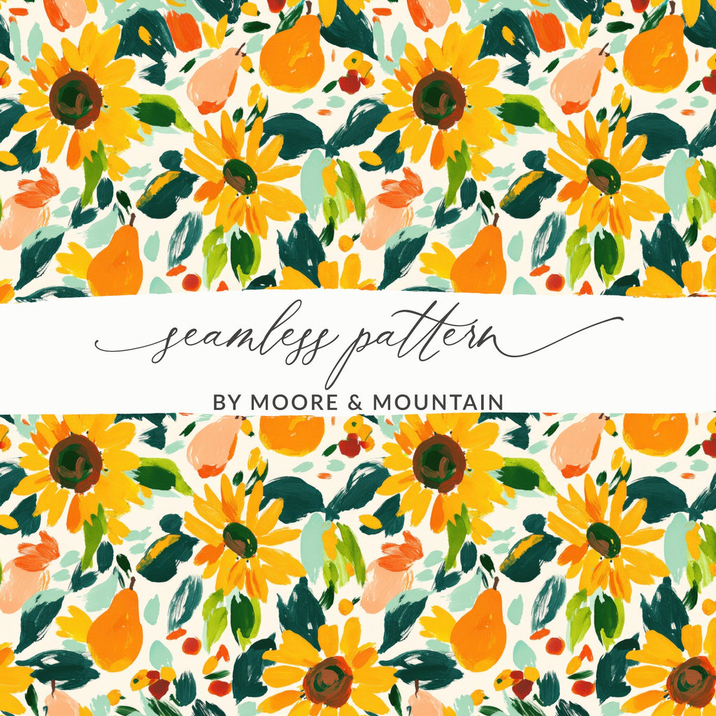 Vibrant Floral and Pear Seamless Pattern Design
