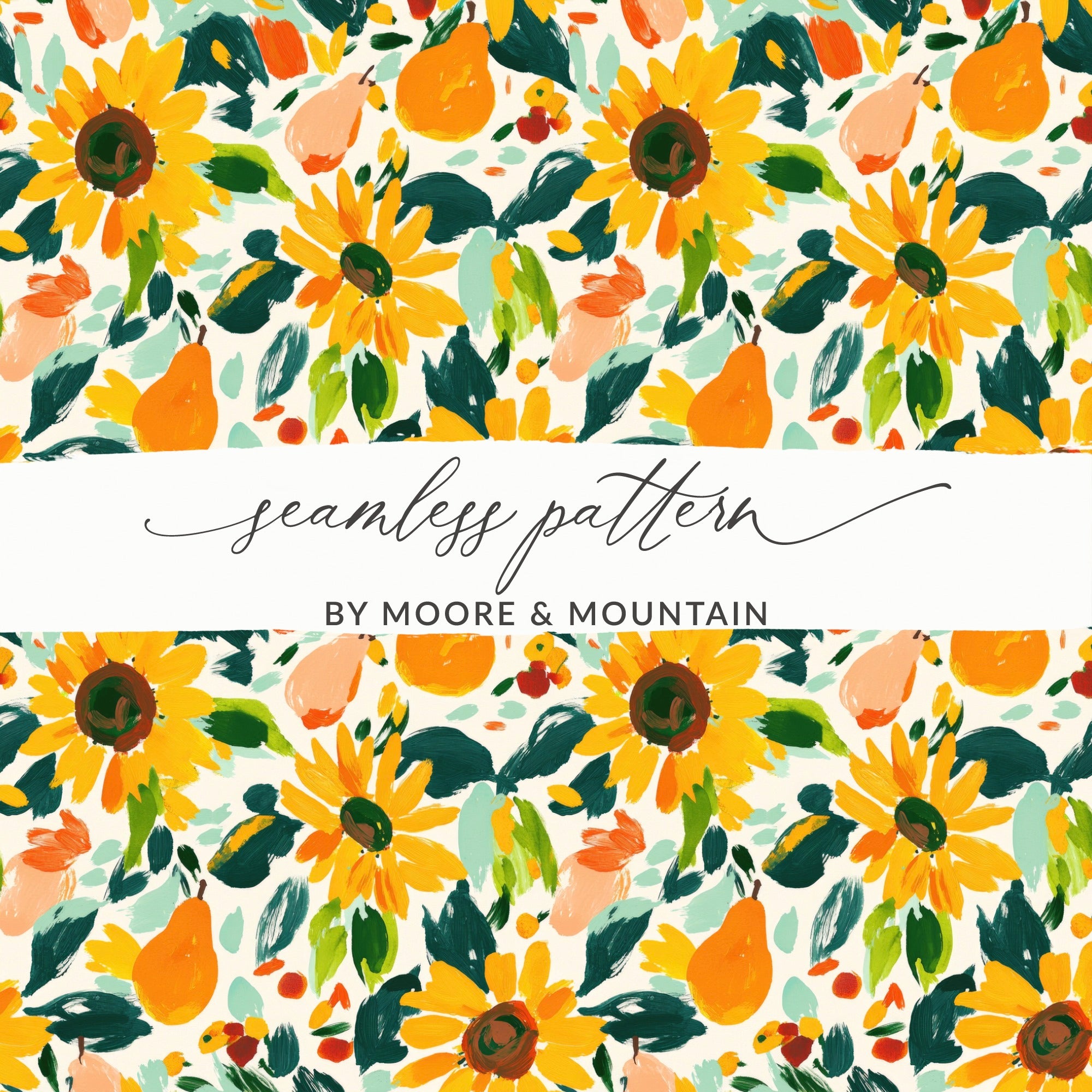 Vibrant Floral and Pear Seamless Pattern Design