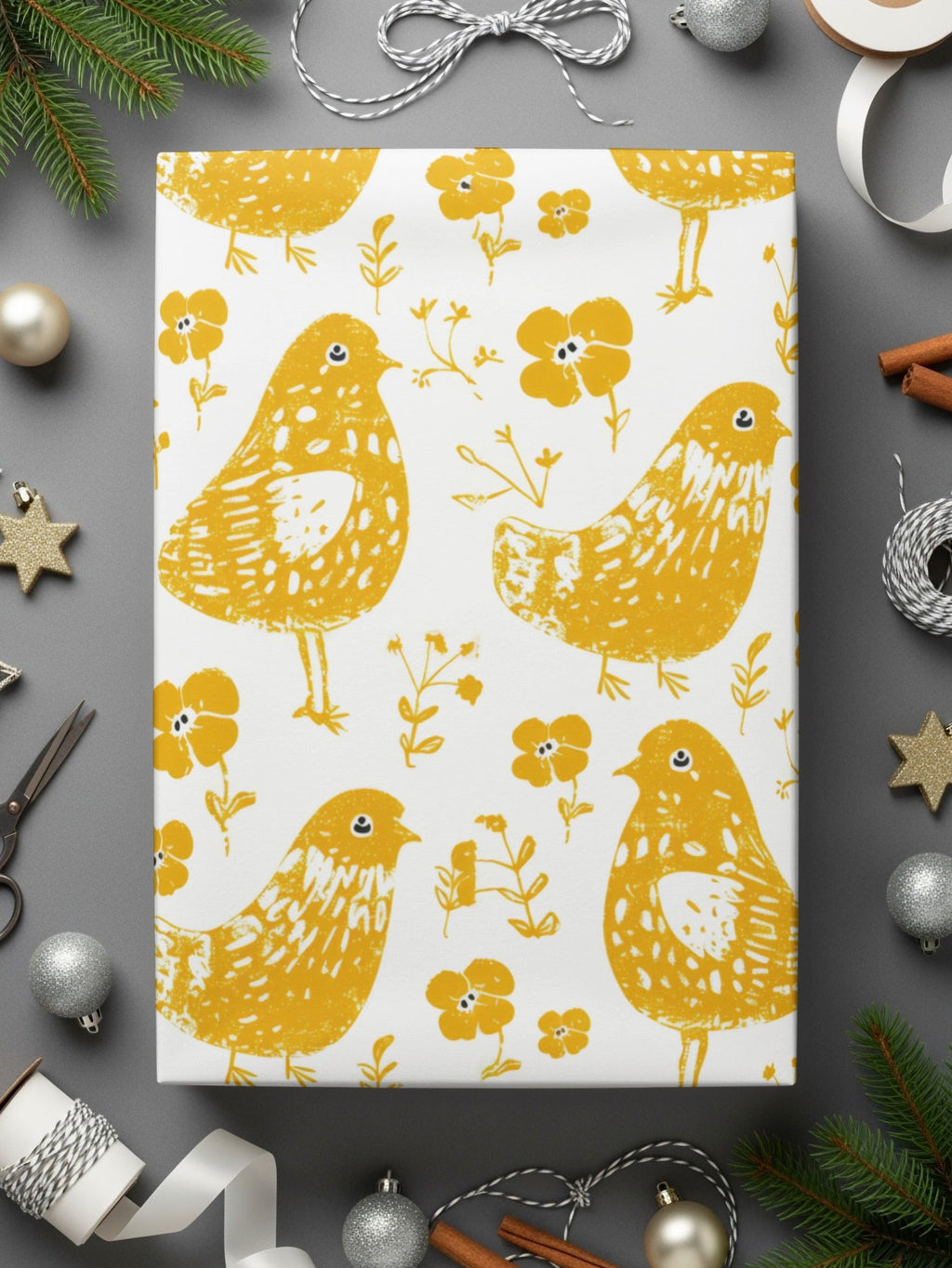 Yellow Bird Digital Paper, Floral Pattern for Spring, Cute Bird Illustration, Seamless Bird Pattern, Scrapbooking Paper, Kids Decor - Moore and Mountain