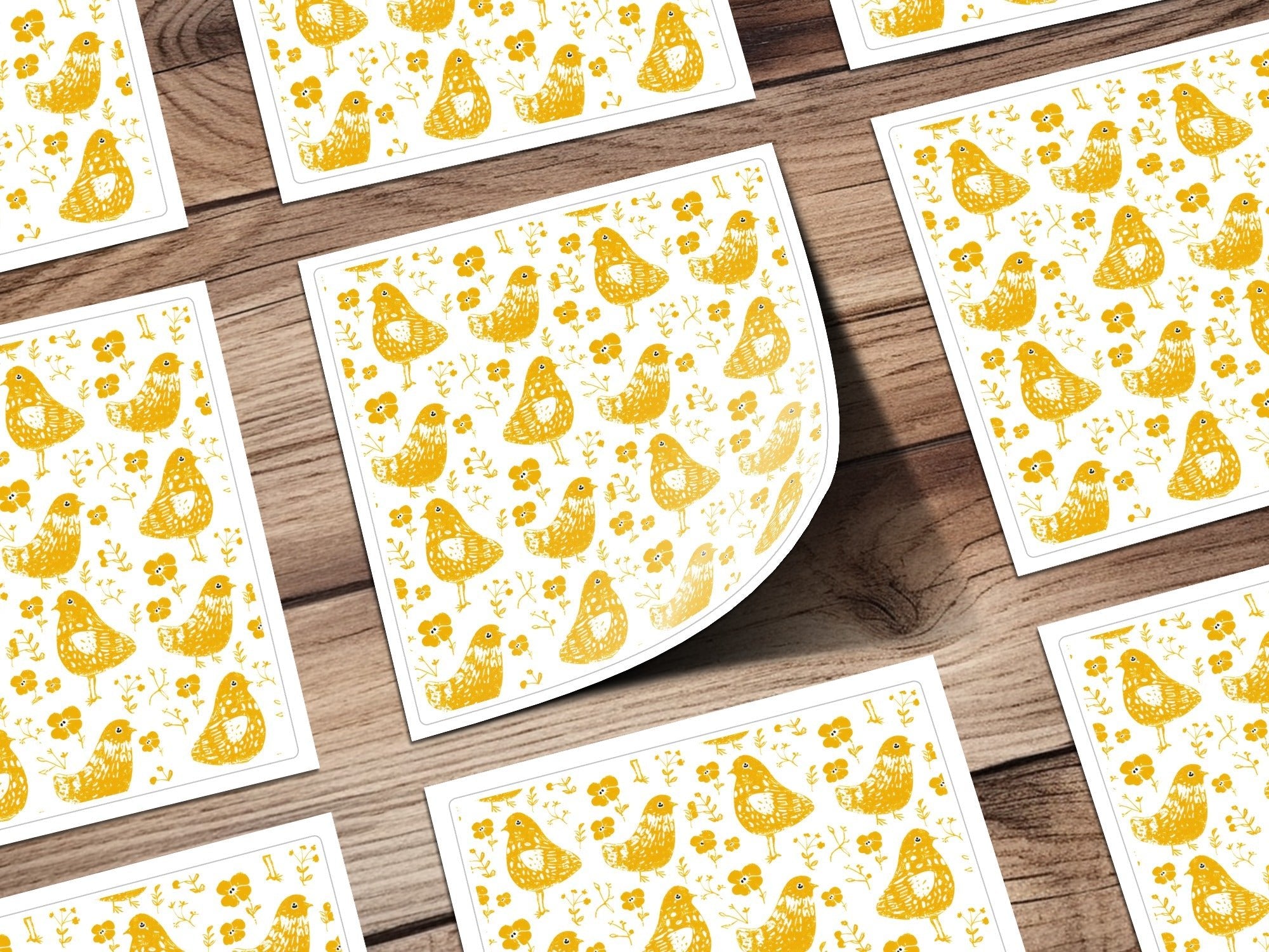 Yellow Bird Digital Paper, Floral Pattern for Spring, Cute Bird Illustration, Seamless Bird Pattern, Scrapbooking Paper, Kids Decor - Moore and Mountain