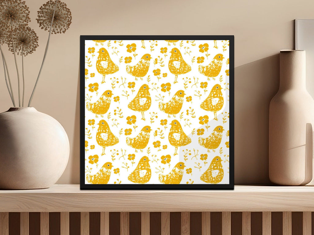 Yellow Bird Digital Paper, Floral Pattern for Spring, Cute Bird Illustration, Seamless Bird Pattern, Scrapbooking Paper, Kids Decor - Moore and Mountain