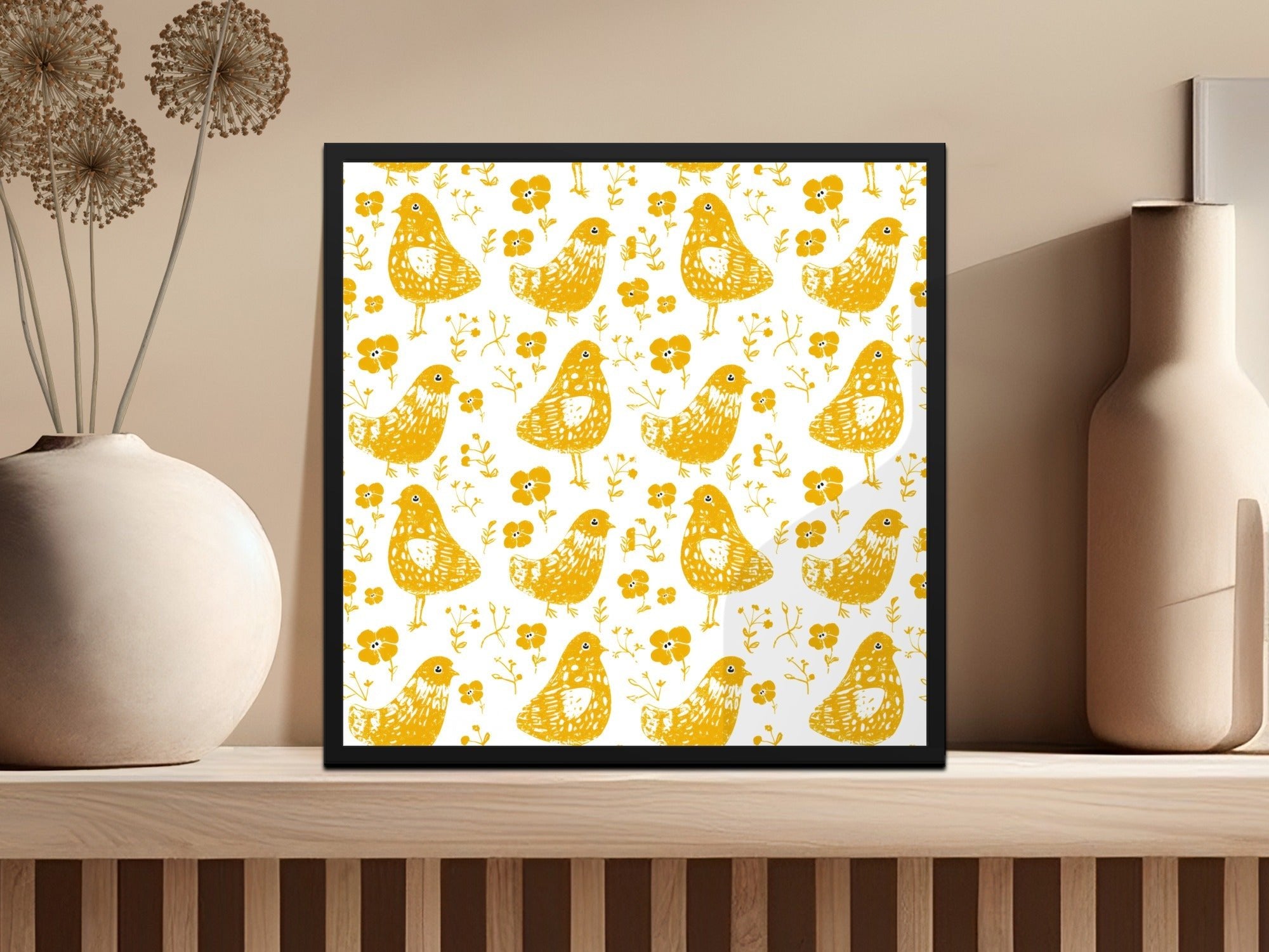 Yellow Bird Digital Paper, Floral Pattern for Spring, Cute Bird Illustration, Seamless Bird Pattern, Scrapbooking Paper, Kids Decor - Moore and Mountain